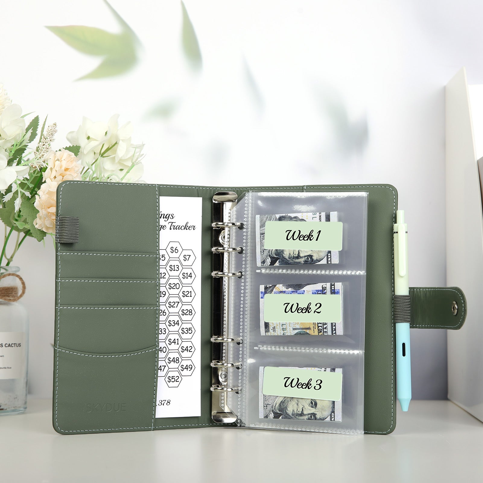 SKYDUE 52 Week Money Saving Challenge Binder, A6 Money Saving Binder with Savings Challenges Book and Cash Envelopes, Save $1,378
