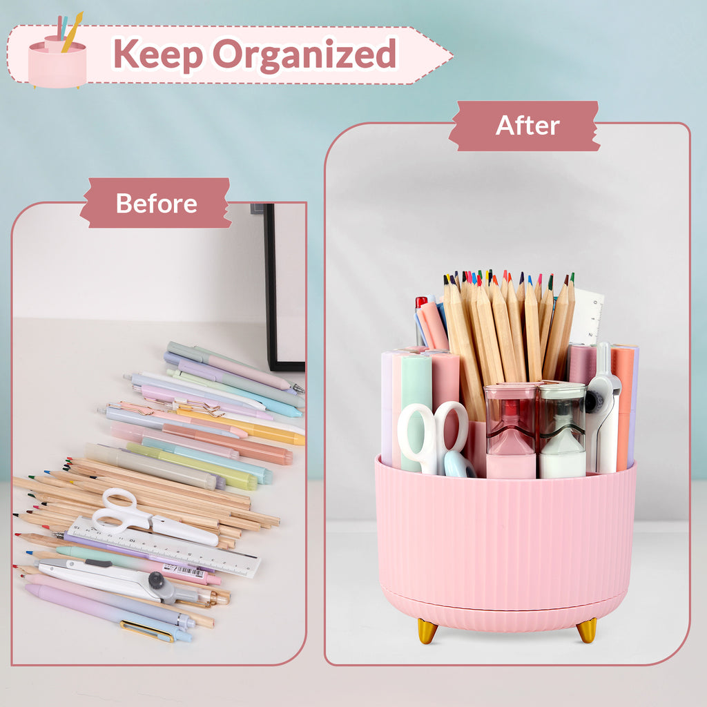 SKYDUE 360 Degree Rotating Desk Organizer, Dual-Purpose Pencil Pen Holder for Desk, Rotating Desk Pen Organizer with 5 Slots, Pencil Cup for Office, School, Home