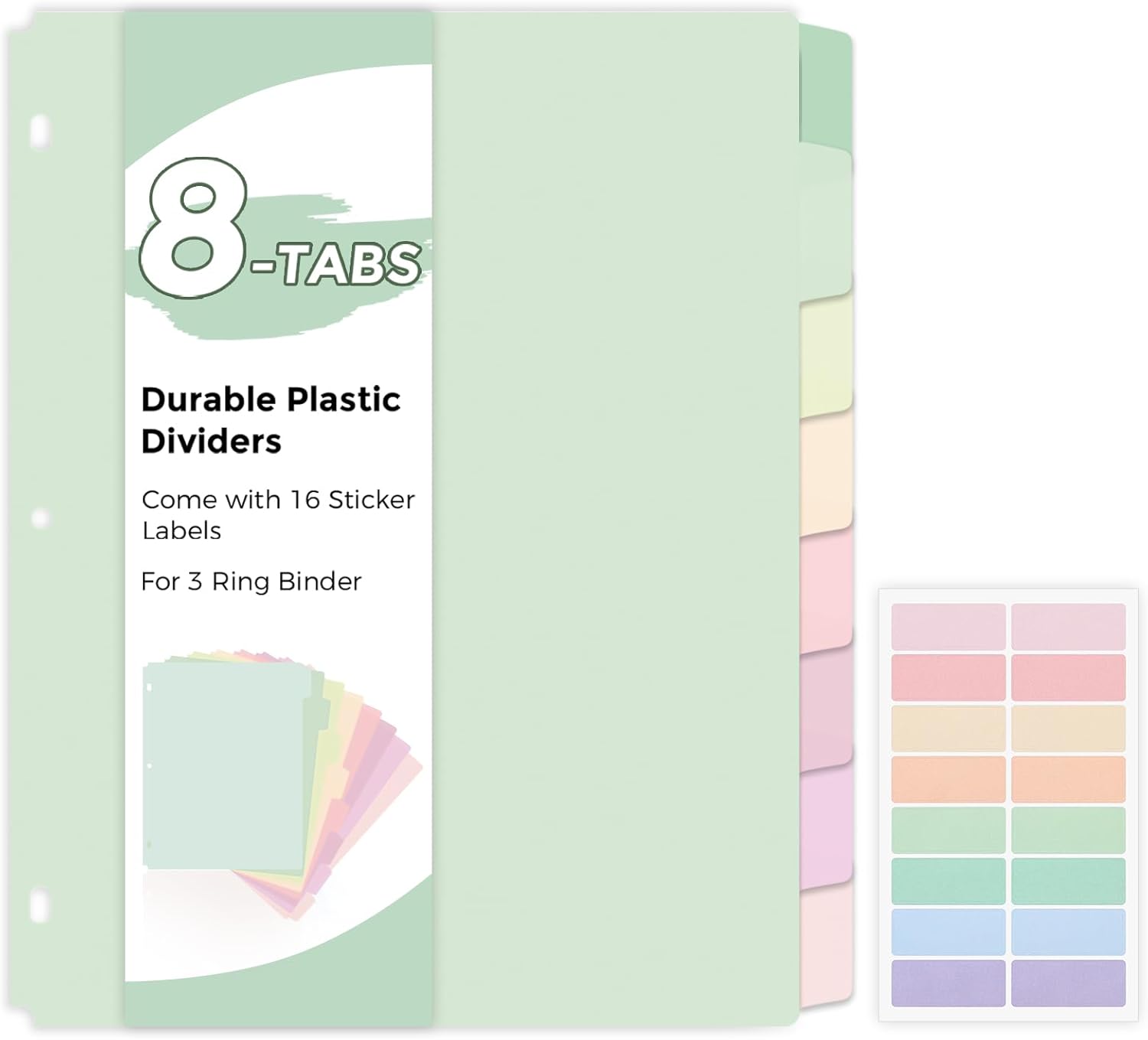 SKYDUE 8 Tab Binder Dividers, Letter Size, Durable Plastic Dividers for 3 Ring Binder, Write & Erase Binder Dividers with Tabs, 1 Set, Aesthetic Pastels Binder Divider for School, Office