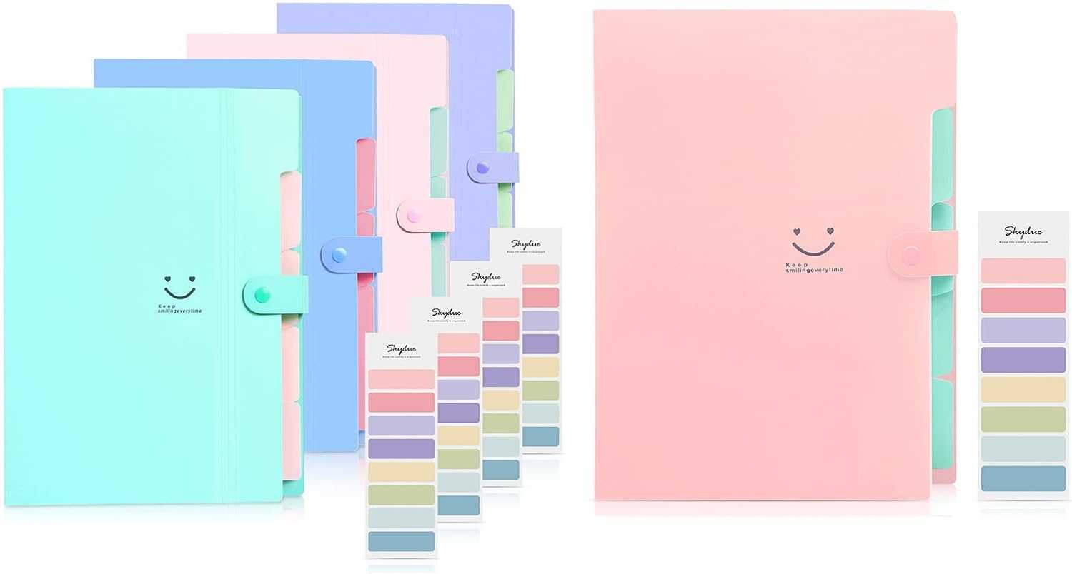 SKYDUE Expanding File Folder 5 Pockets Pink