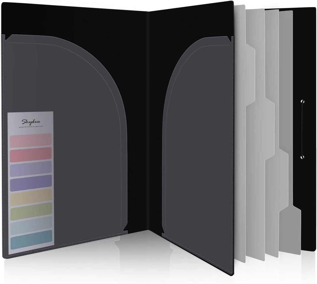 SKYDUE File Folder, 5 Pockets Accordion Paper Organizer for School and Office, Letter Size，Black