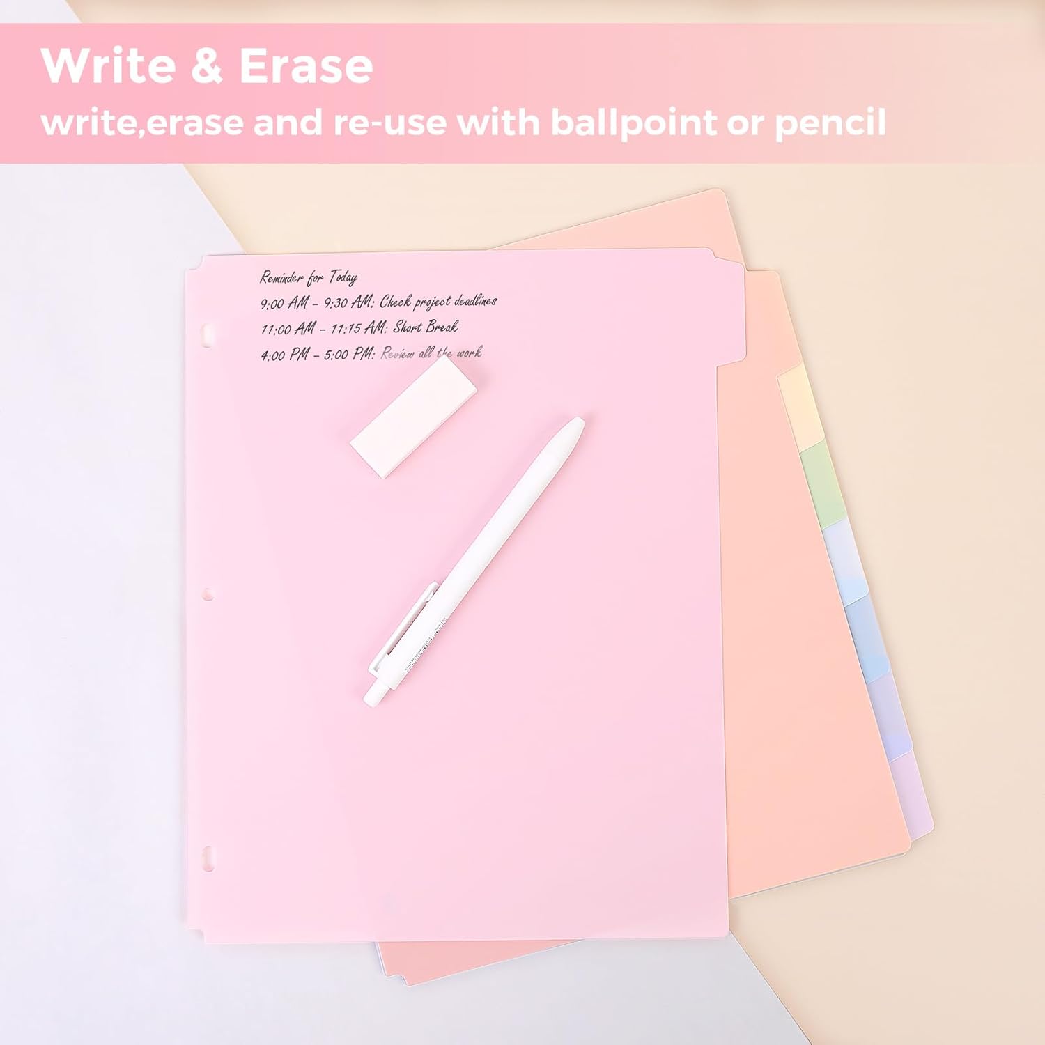 SKYDUE 8 Tab Binder Dividers, Letter Size, Durable Plastic Dividers for 3 Ring Binder, Write & Erase Binder Dividers with Tabs, 1 Set, Aesthetic Pastels Binder Divider for School, Office