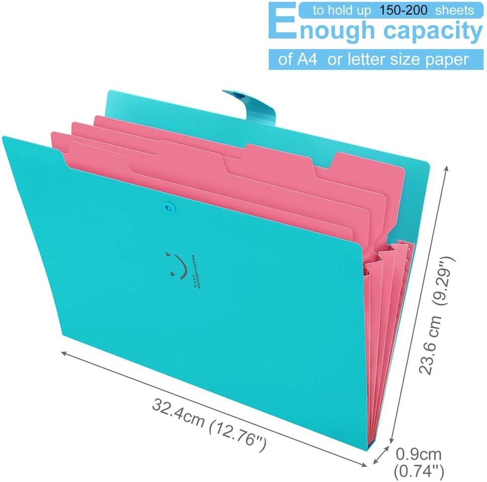 SKYDUE Expanding File Folders with 5 Pockets, Accordion File Organizer with 32 Labels, Portable Document Paper Organizer, Filing Folders, Letter / A4 Size, Pack of 4