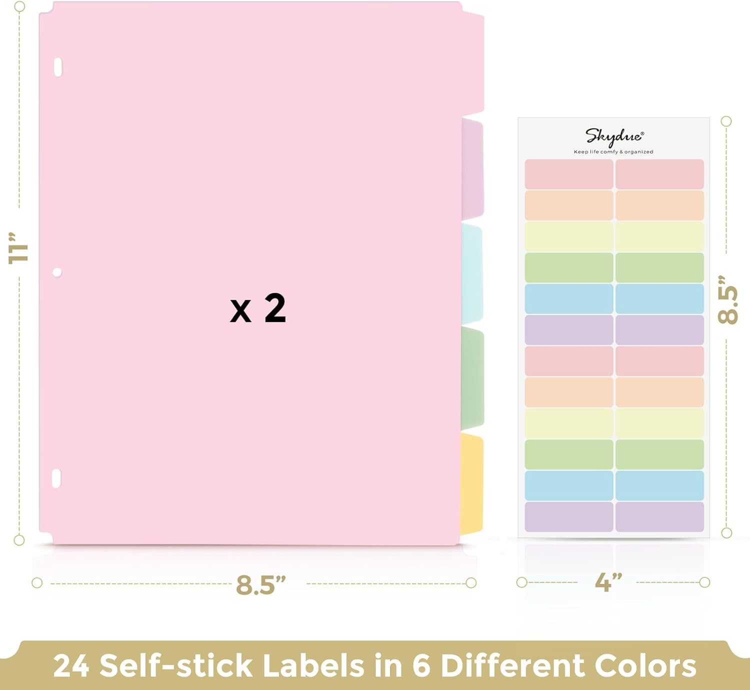 SKYDUE Zipper Binder 2 Inch O-Ring Binder with Binder Dividers with Tabs, 5 Tab Dividers, Pack of 2 Sets