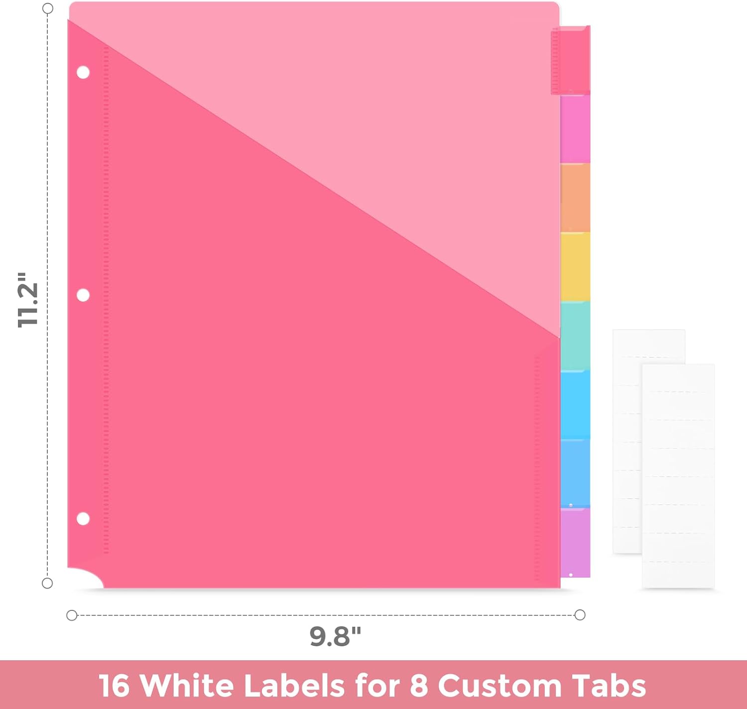 SKYDUE Binder Dividers with Tabs and Pockets,8 Tab Dividers for 3 Ring Binder, Plastic Binder Dividers with 2 Pockets & 16 Blank Labels, Blue
