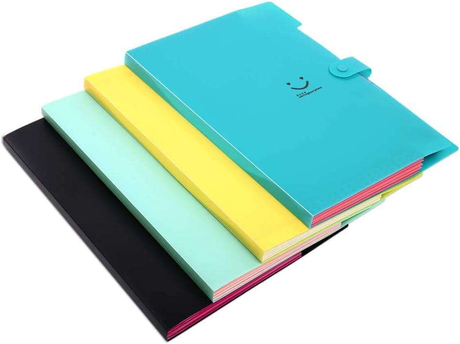 SKYDUE Expanding File Folders with 5 Pockets, Accordion File Organizer with 32 Labels, Portable Document Paper Organizer, Filing Folders, Letter / A4 Size, Pack of 4