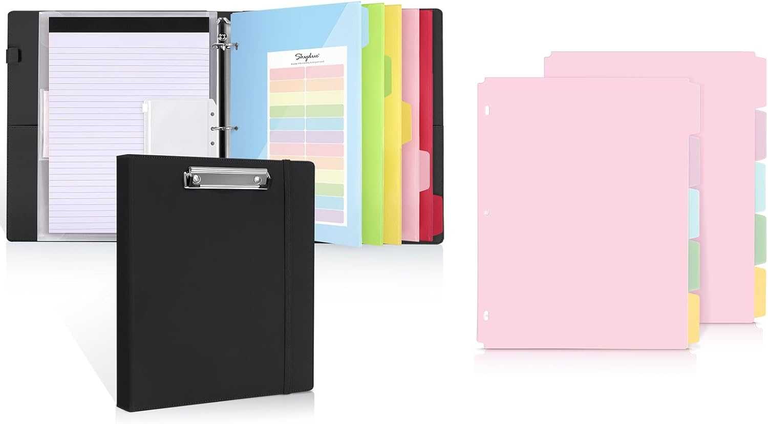 SKYDUE 2 Sets Binder Dividers with Tabs & 3 Ring Binder with Clipboard Kit Bundle Sales
