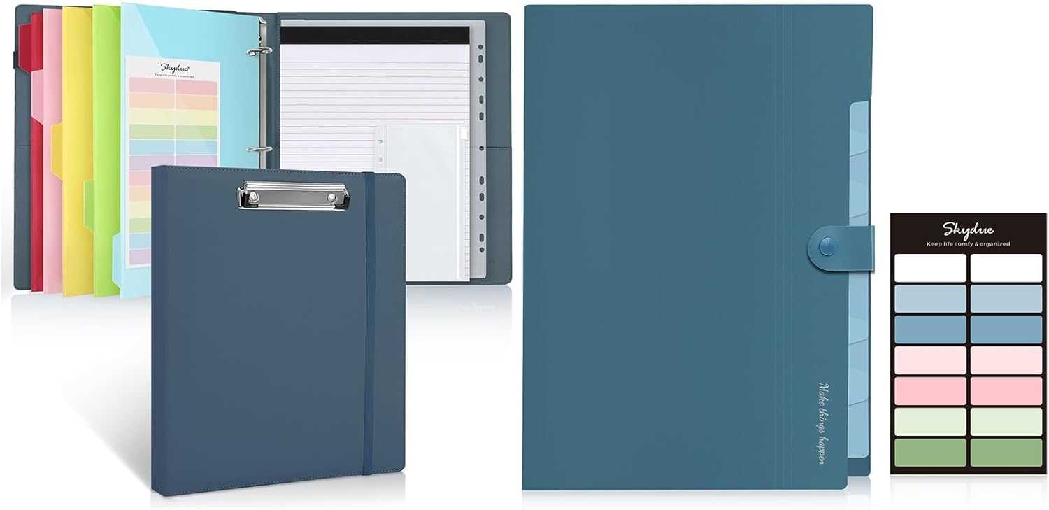 SKYDUE 3 Ring Binder with Clipboard & Expanding File Organizer with 8 Pockets