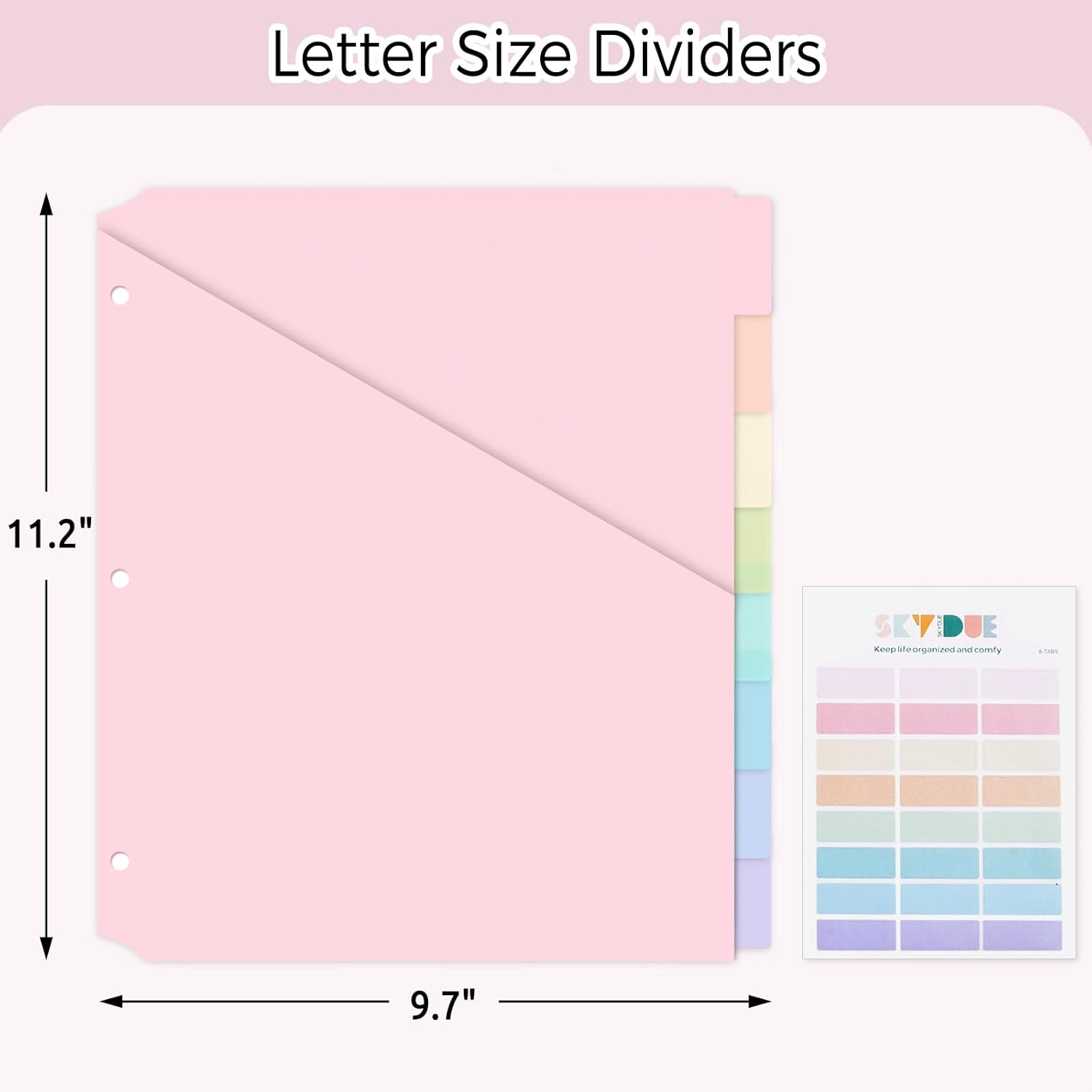 SKYDUE Binder Dividers with Tab, Pastel Dividers for 3 Ring Binder with Pockets – 8-Tab Durable Plastic Binder Dividers, Single Pocket File Organizers with Matching Label Stickers