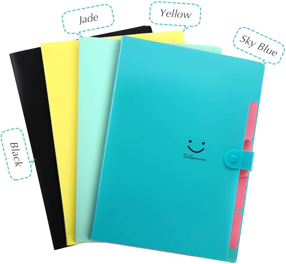 SKYDUE Expanding File Folders with 5 Pockets, Accordion File Organizer with 32 Labels, Portable Document Paper Organizer, Filing Folders, Letter / A4 Size, Pack of 4