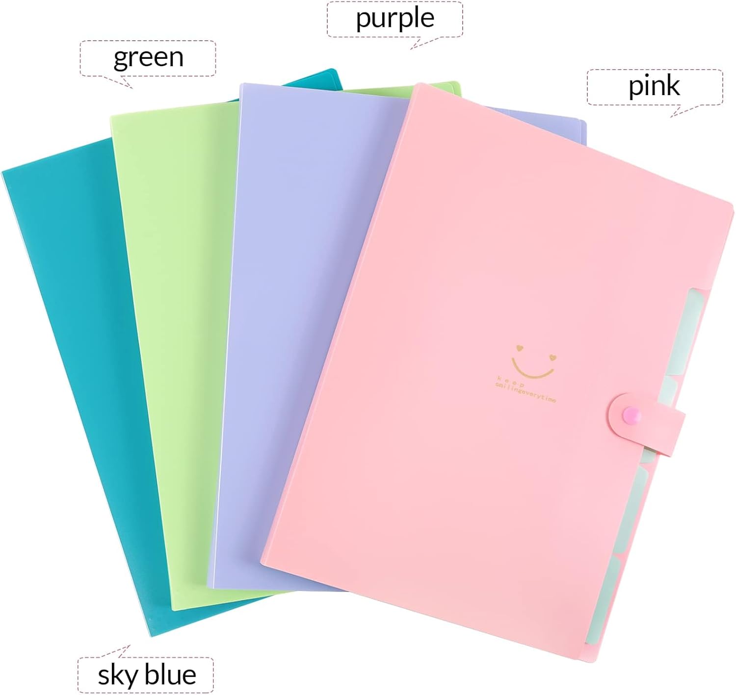 SKYDUE Expanding File Folders with 5 Pockets, Accordion File Organizer with 32 Labels, Portable Document Paper Organizer, Filing Folders, Letter / A4 Size, Pack of 4