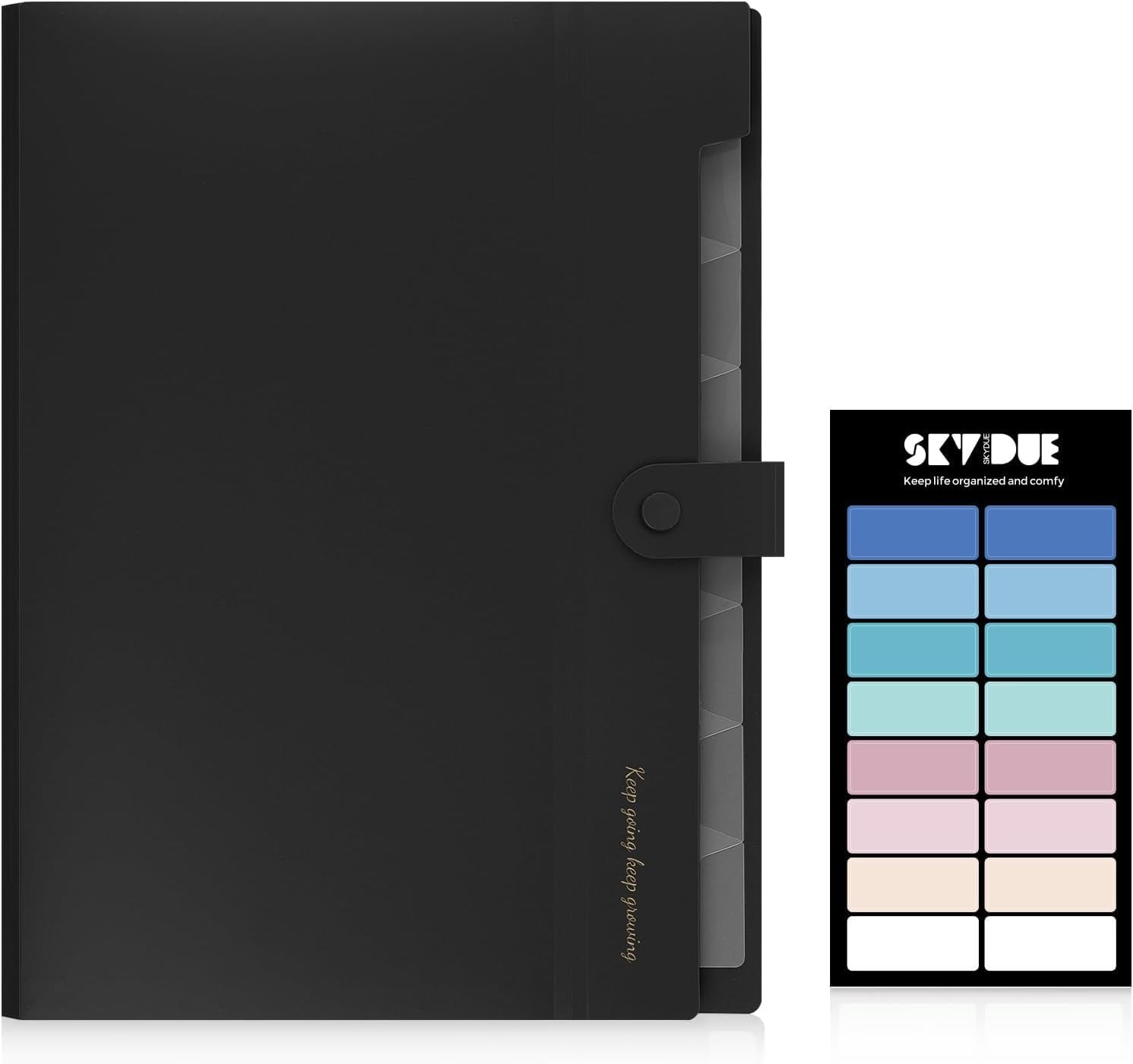 SKYDUE Accordion File Organizer, Expanding File Folder with 8 Pockets, Portable Document Paper Receipt Organizer, Letter/A4 Size Filing Folder School Office Supplies Black