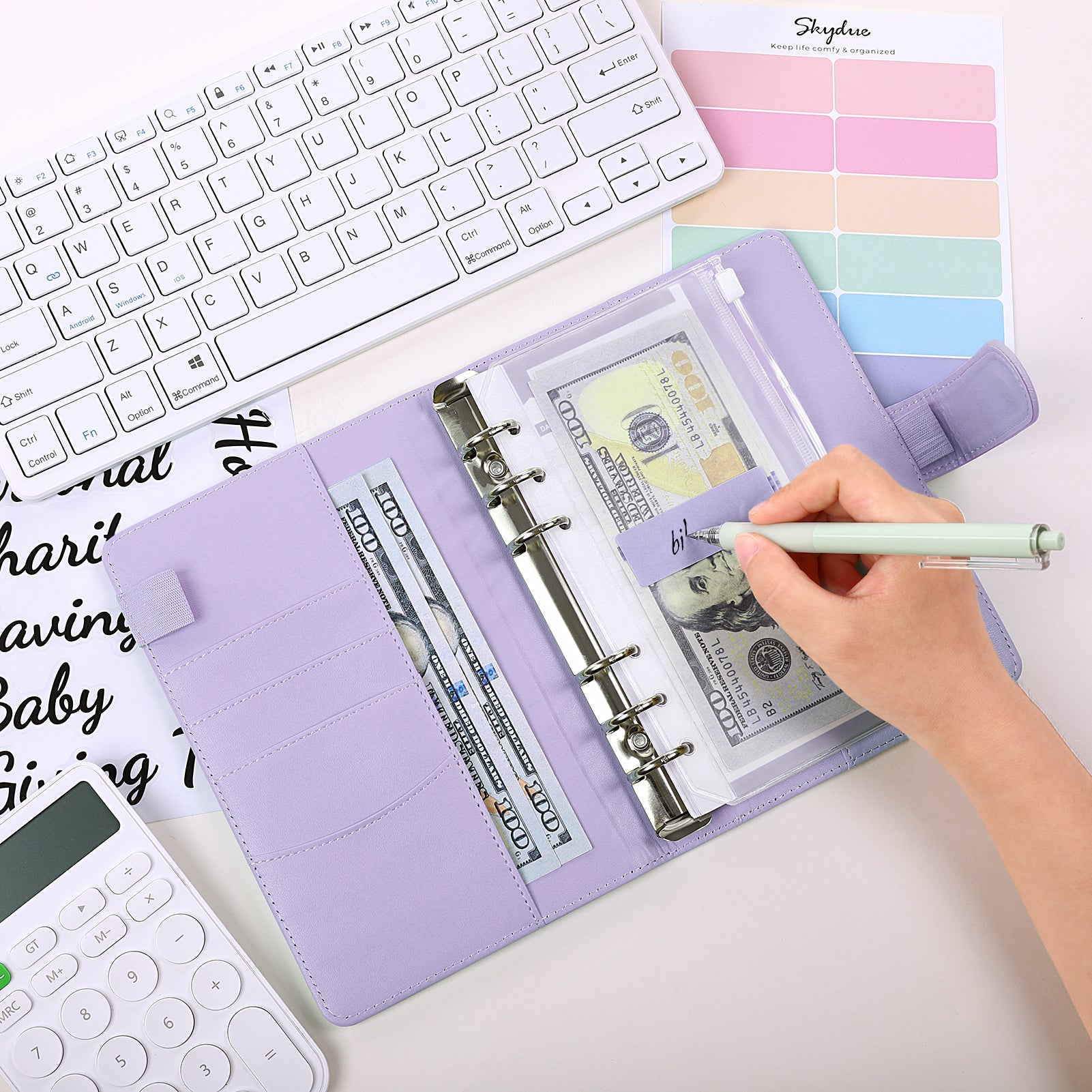 SKYDUE 104 Pieces Budget Stickers Set for Planners - 80Pcs Cash Envelope Labels & 24Pcs Blank Budget Planner Stickers, Budget Binder Stickers for Easy Money Management.