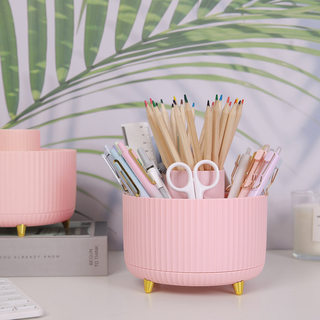 SKYDUE 360 Degree Rotating Desk Organizer, Dual-Purpose Pencil Pen Holder for Desk, Rotating Desk Pen Organizer with 5 Slots, Pencil Cup for Office, School, Home