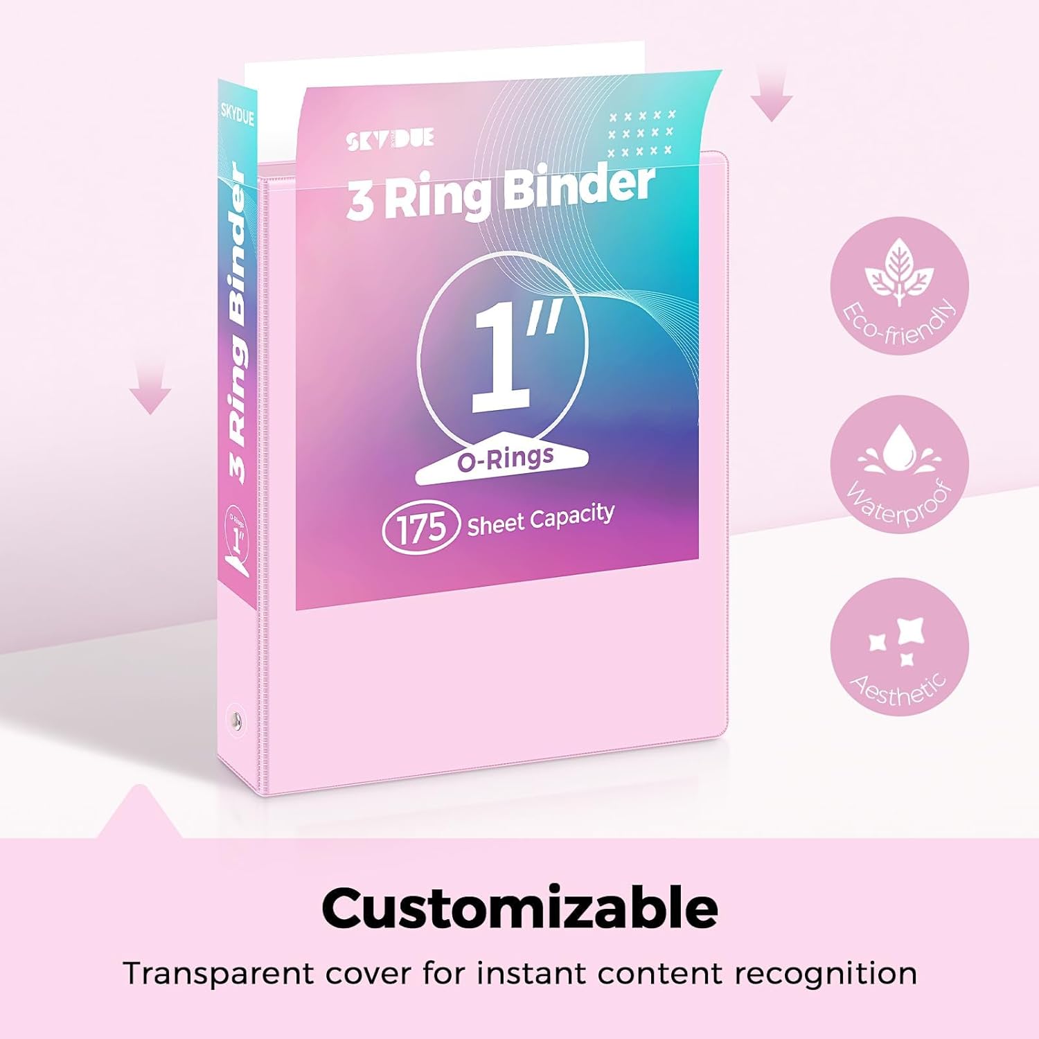 1 Inch 3-Ring Binder with 8 Dividers for Letter Size, Durable Heavy Duty Loose-Leaf Organizer for School Office Home – Letter Size Document Folder with Custom Section Tabs Light Purple