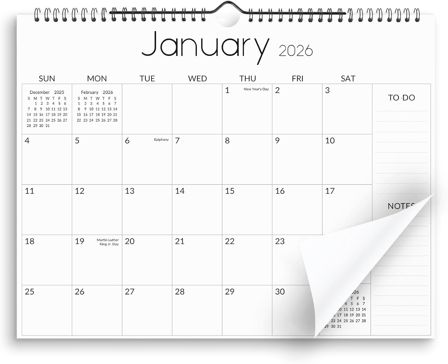 SKYDUE Wall Calendar 2026-2027, Jan 2026 to Jun 2027 18 Months 2026 Wall Calendar with Planner Stickers, 14.5" x 11.5", Black