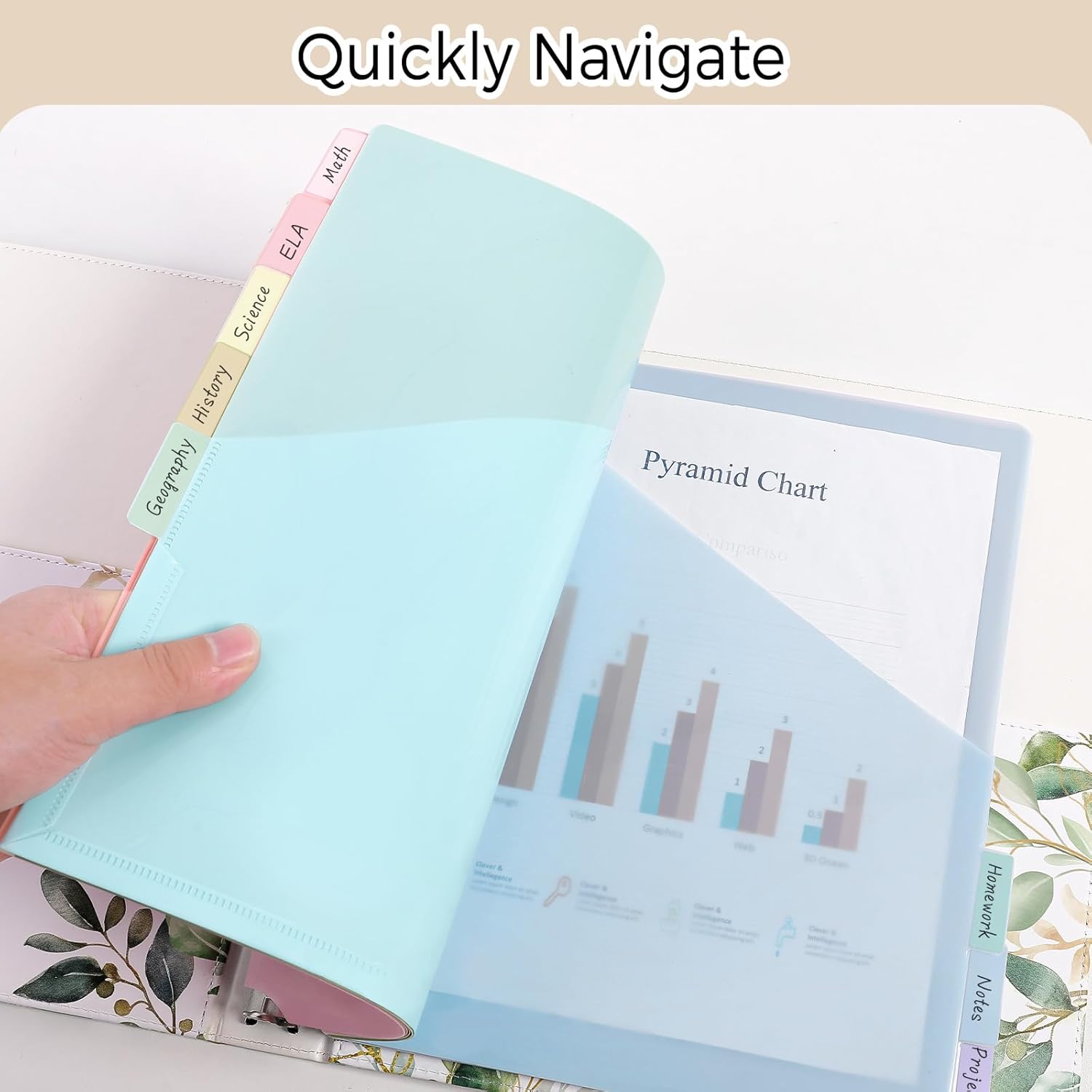 SKYDUE Binder Dividers with Tab, Pastel Dividers for 3 Ring Binder with Pockets – 8-Tab Durable Plastic Binder Dividers, Single Pocket File Organizers with Matching Label Stickers