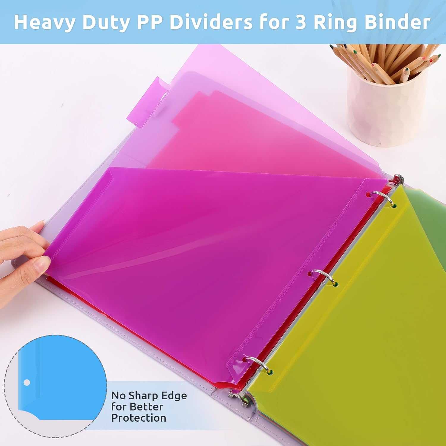 SKYDUE Binder Dividers with Two Pockets, 1Set, 5 Tabs Dividers for 3 Ring Binder, Plastic Binder Dividers with Tabs for School, Office, and Home Organization,Blue