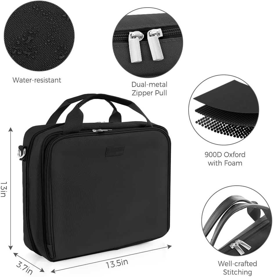 SKYDUE Zipper Binder 2 Inch O-Ring School Binder, Oxford Fabric School Organizer Holds 400+ Sheets, Fits 13.3" Laptop, Water-Resistant, Handle & Shoulder Strap, 14"x13" – Black