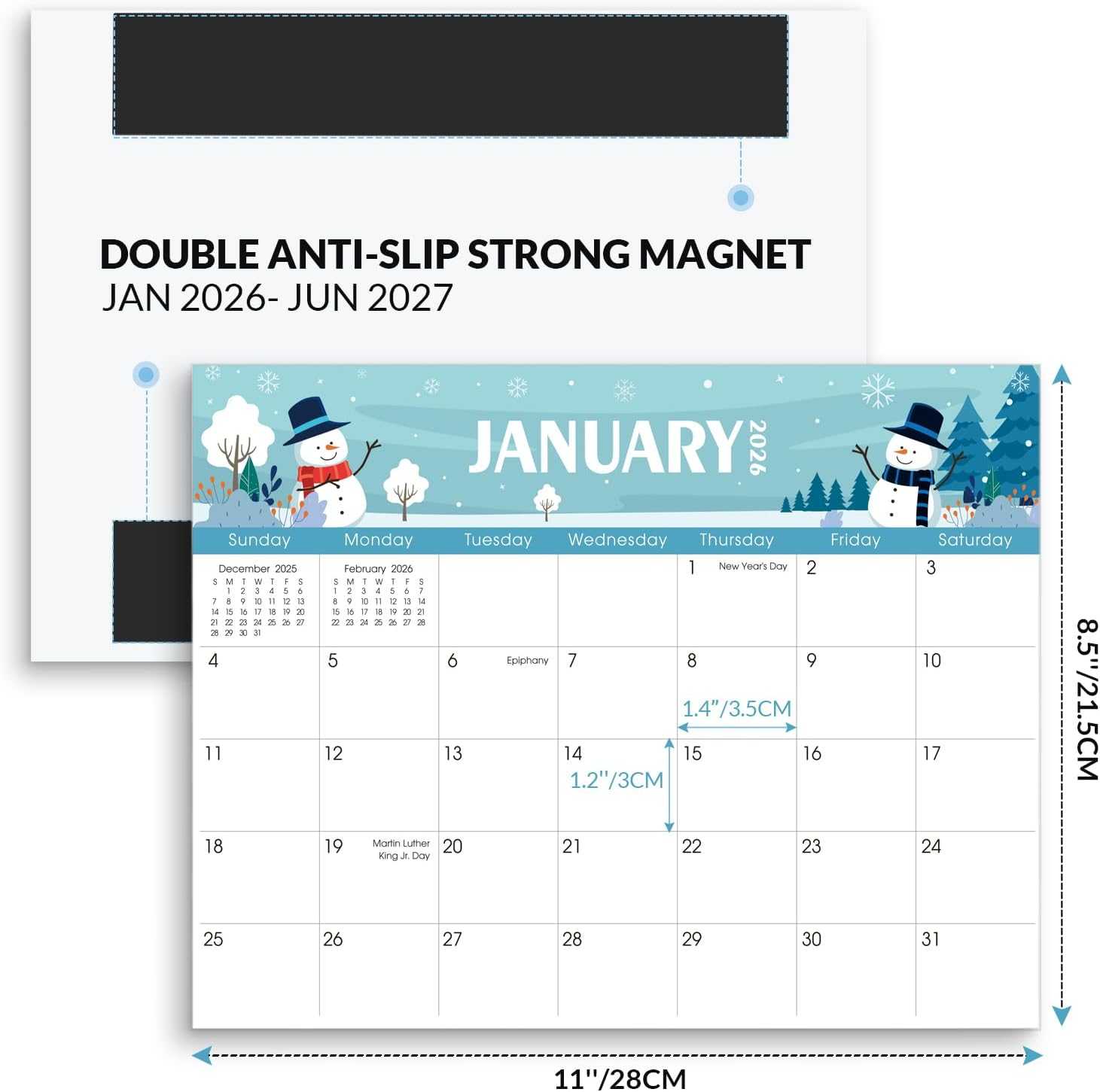SKYDUE Magnetic Calendar for Refrigerator, Fridge Calendar 2026-2027– 11" x 8.5", 20 Months from Nov. 2025 to Jun. 2027, Holiday Themed