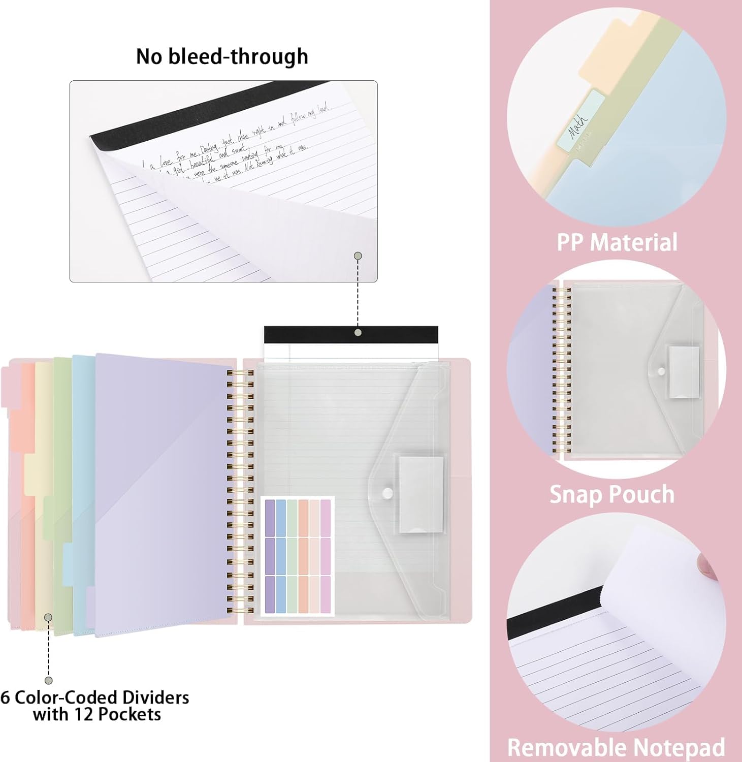 SKYDUE Clipboard Folder with Storage, 6 Dividers with 12 Pockets for Letter Size, Storage Clipboard Folio with Refillable Notepad, Spiral Clipboards Padfolio for Teacher Worker Supplies