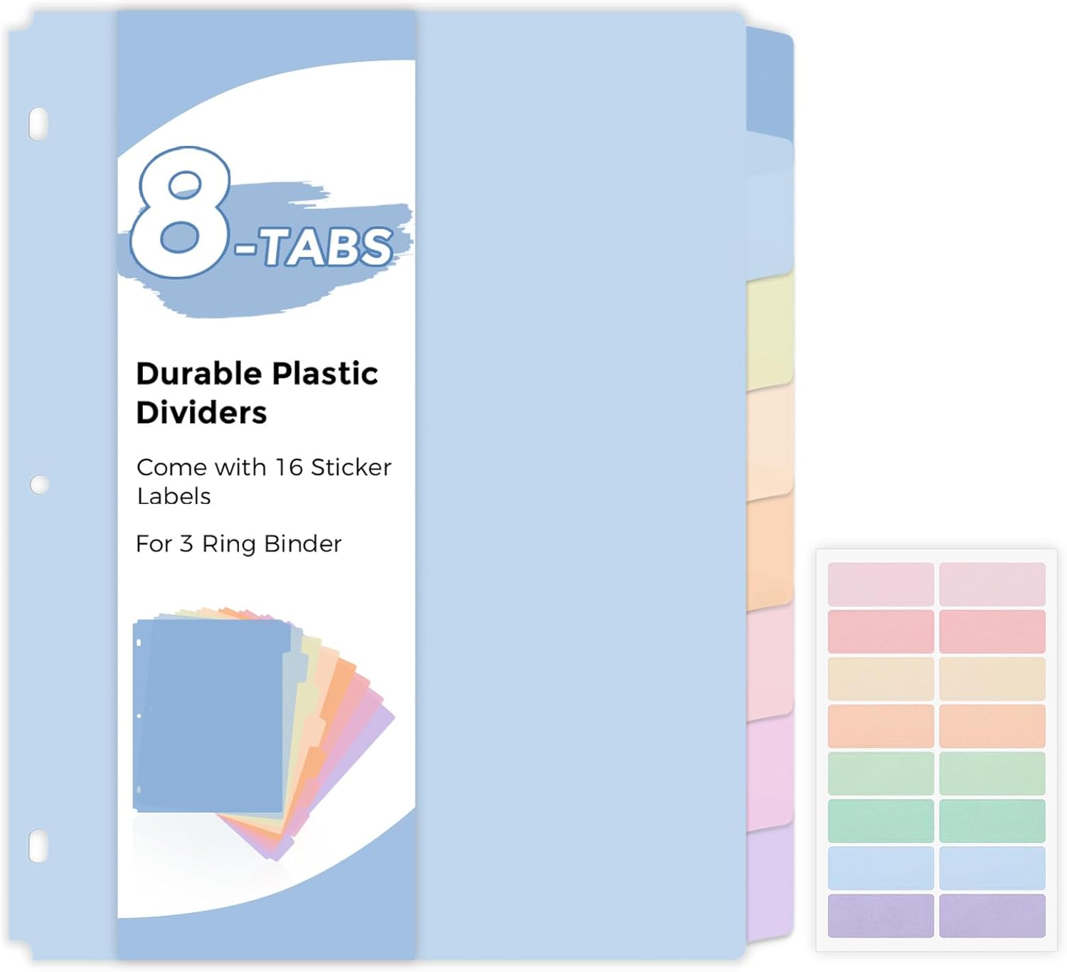 SKYDUE 8 Tab Binder Dividers, Letter Size, Durable Plastic Dividers for 3 Ring Binder, Write & Erase Binder Dividers with Tabs, 1 Set, Aesthetic Pastels Binder Divider for School, Office