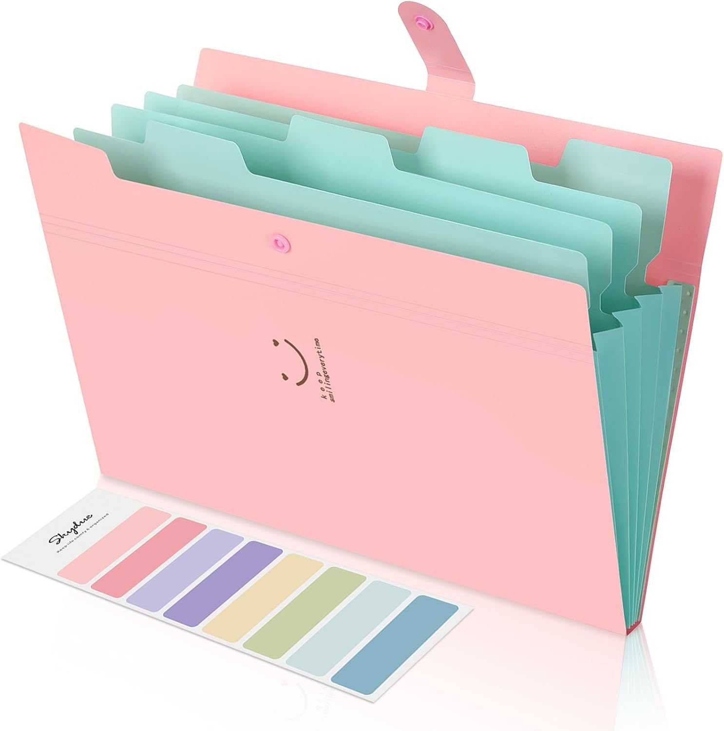 SKYDUE Expanding File Folder 5 Pockets Pink