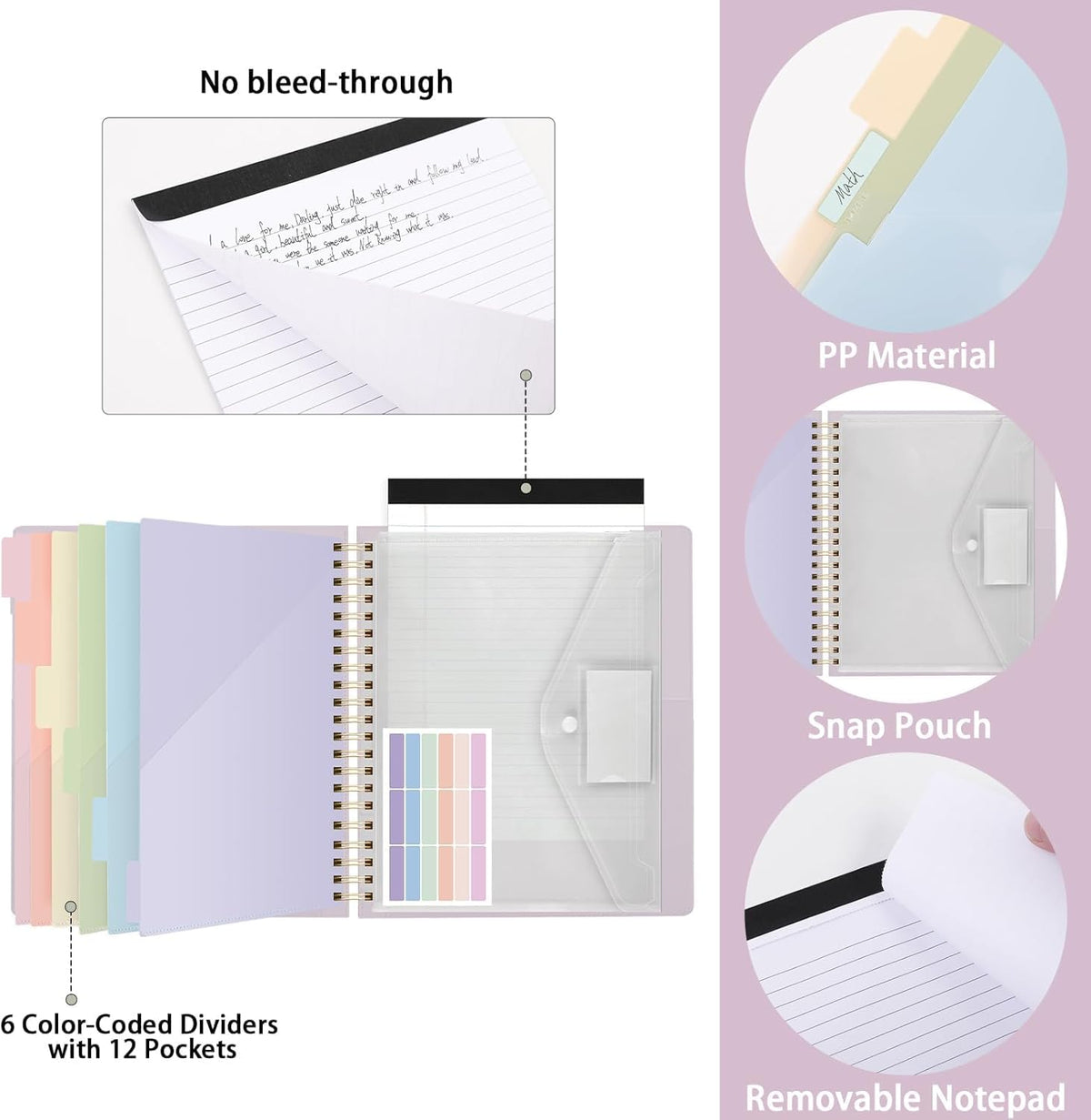 SKYDUE Clipboard Folder with Storage, 6 Dividers with 12 Pockets for Letter Size, Storage Clipboard Folio with Refillable Notepad, Spiral Clipboards Padfolio for Teacher Worker Supplies