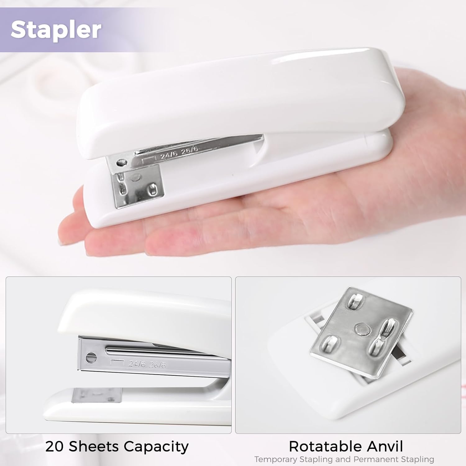 SKYDUE Pink Office Desk Accessories, Pink Office Supplies, Stapler, Tape Dispenser, Scissors, Clips and 1000pcs Staples,Office Supplies for Desk for Women