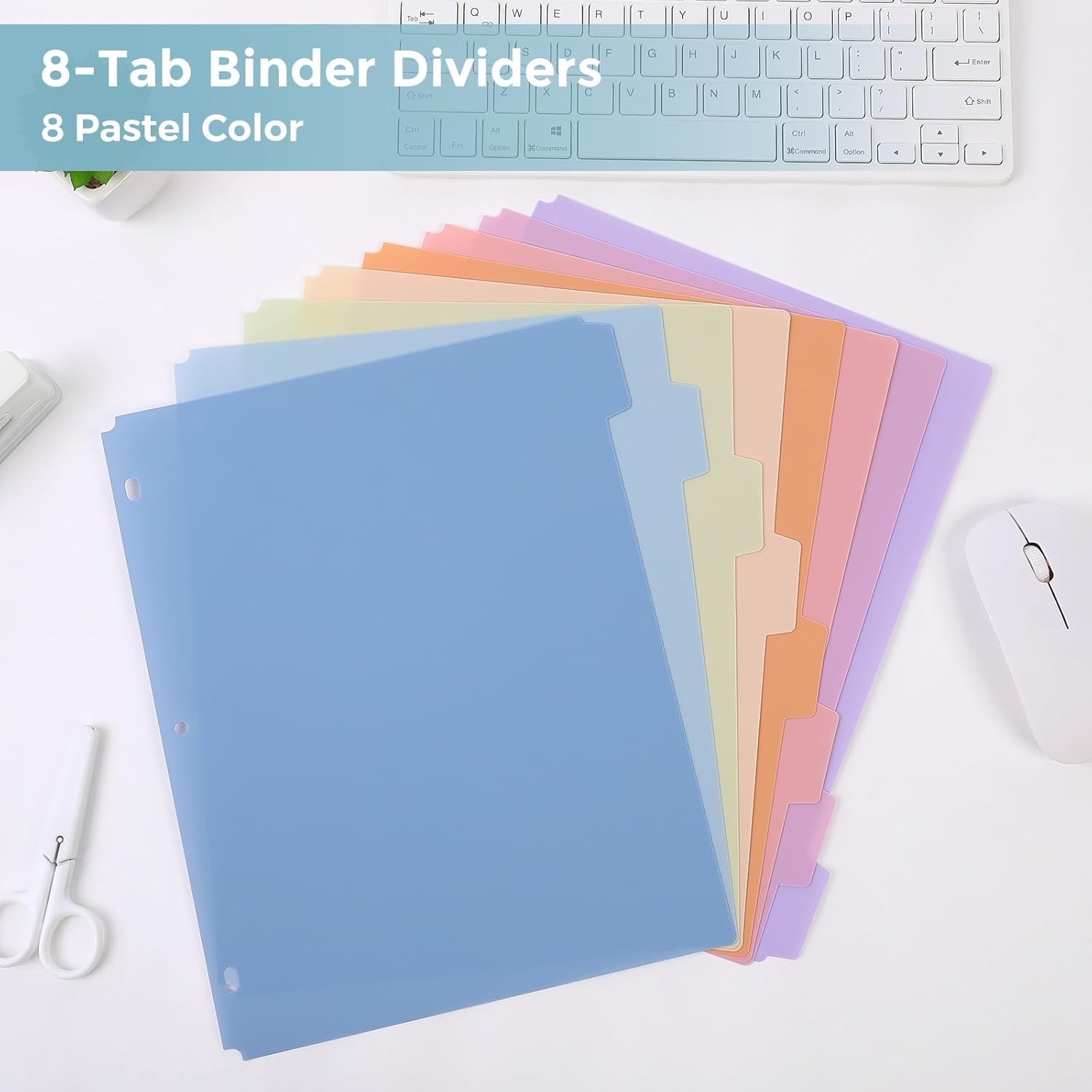 SKYDUE 8 Tab Binder Dividers, Letter Size, Durable Plastic Dividers for 3 Ring Binder, Write & Erase Binder Dividers with Tabs, 1 Set, Aesthetic Pastels Binder Divider for School, Office