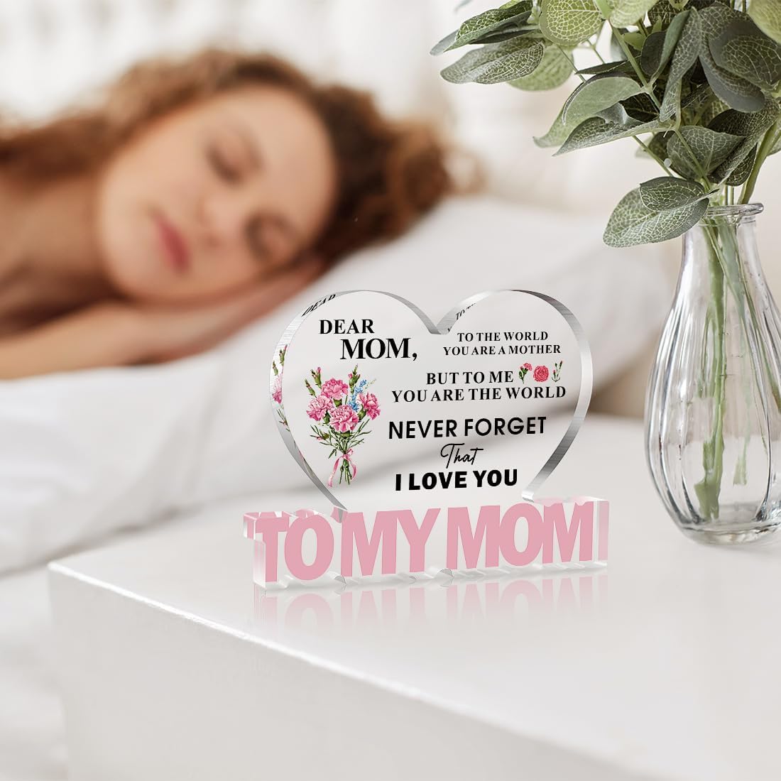 SKYDUE Gifts for Mom from Daughter Son, Heart Shaped "To My Mom" Acrylic Plaque - Meaningful Desk Decor Christmas Gift for Mother, Unique Birthday, Mother's Day, Christmas, Thanksgiving Day Gift Idea