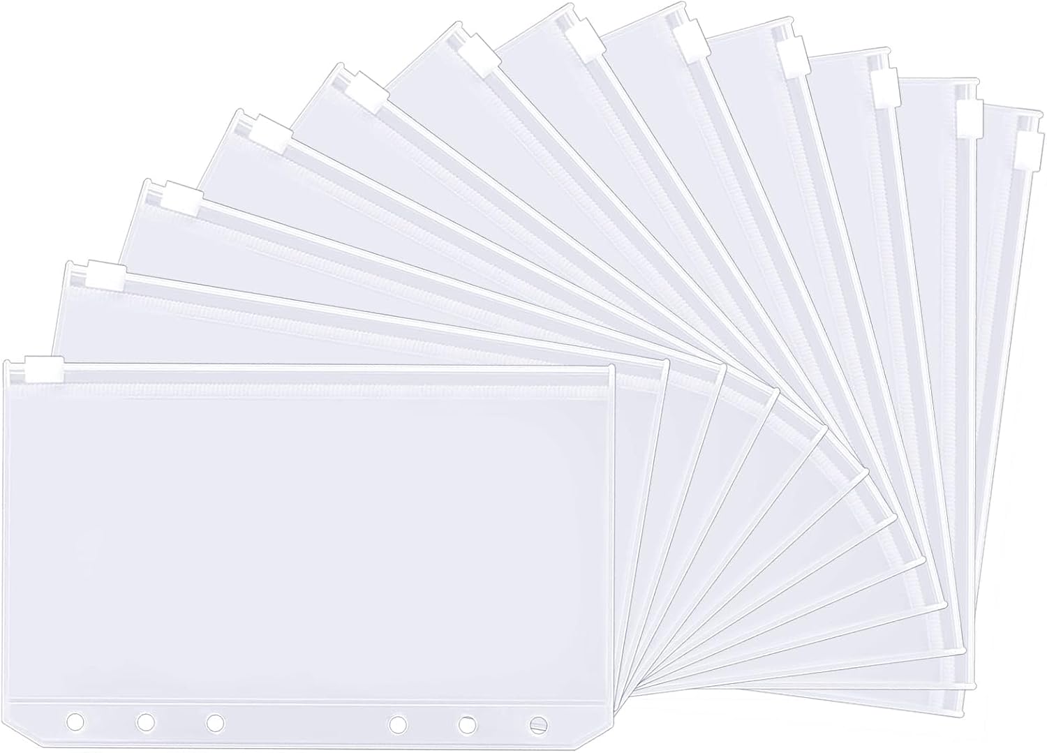 SKYDUE 12PCS Binder Pockets，A6 Size 6 Holes Zipper Cash Envelopes for A6 6-Ring Notebook Binder for School Home Office