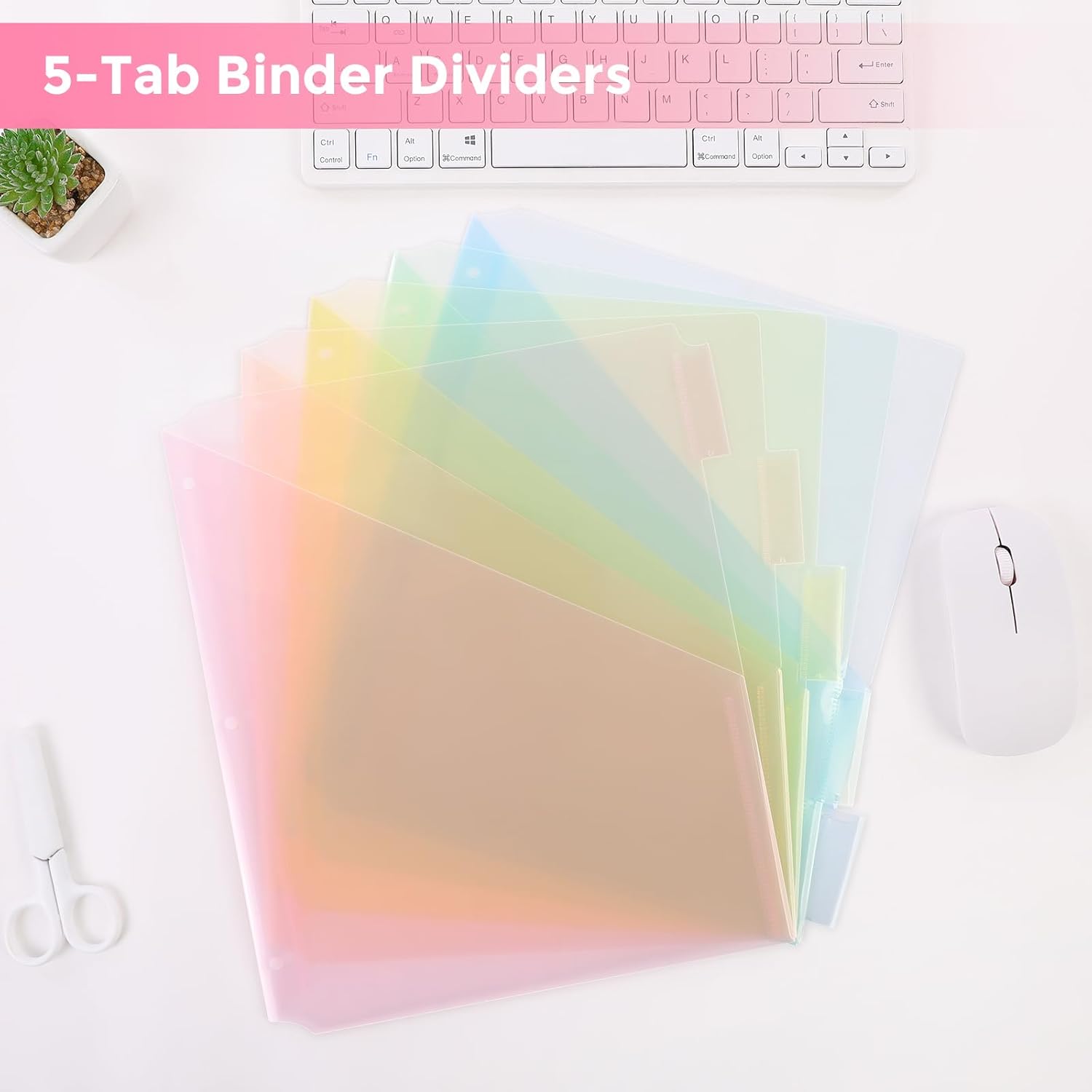 SKYDUE Binder Dividers with Two Pockets, 1Set, 5 Tabs Dividers for 3 Ring Binder, Plastic Binder Dividers with Tabs for School, Office, and Home Organization,Pink