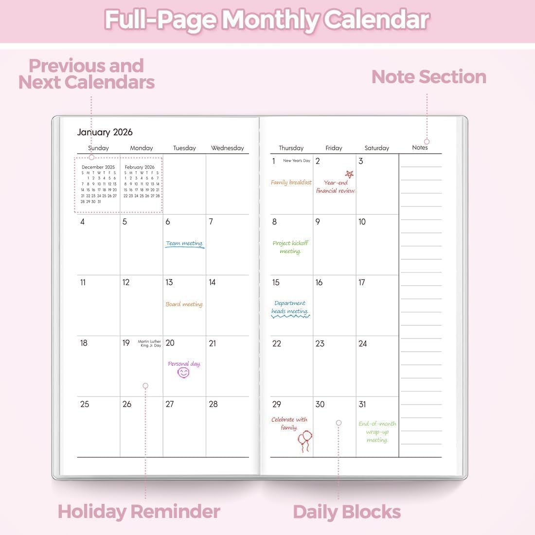 SKYDUE Pocket Calendar 2026-2027, Monthly Planner Jan 2026- Dec 2027 for Purse, 6.7" x 3.7" 2 Year Small Pocket Planner, Compact Design with Plastic Sleeve Blue