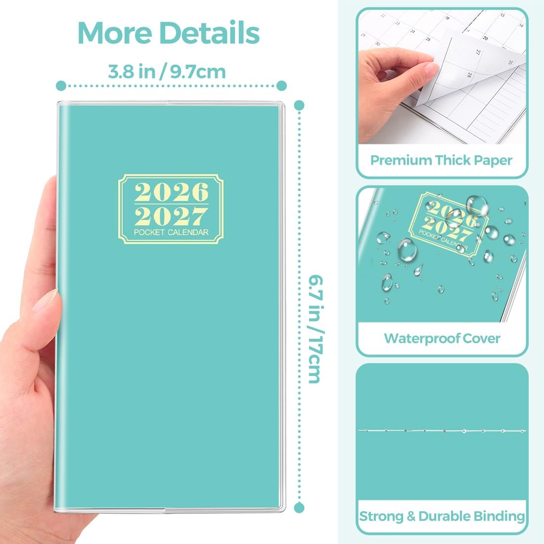 SKYDUE Pocket Calendar 2026-2027, Monthly Planner Jan 2026- Dec 2027 for Purse, 6.7" x 3.7" 2 Year Small Pocket Planner, Compact Design with Plastic Sleeve Blue