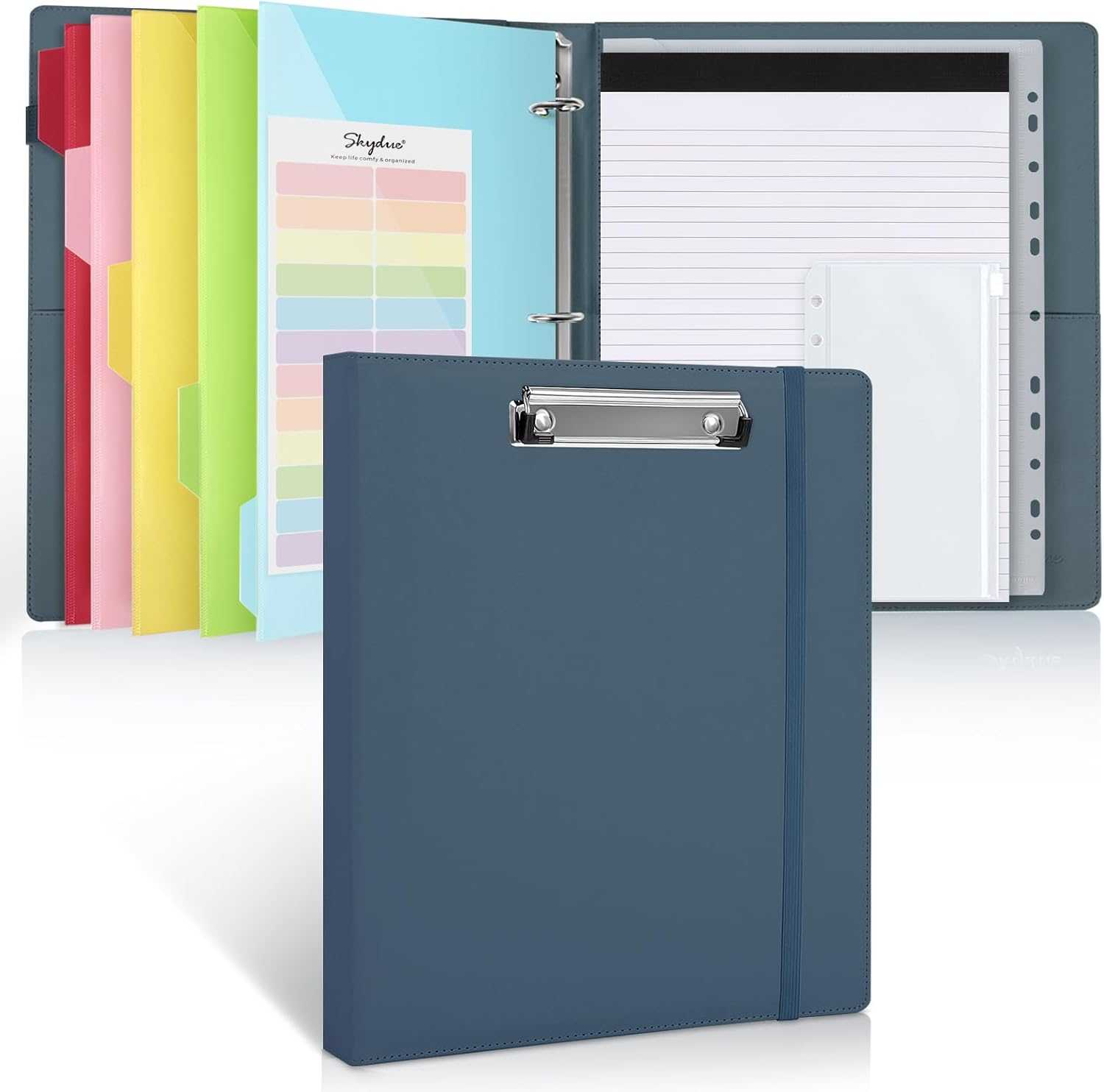 SKYDUE 3 Ring Binder with Clipboard & Document Organizer Folio, 5 Pocket Expanding File Folder, Accordion File Organizer