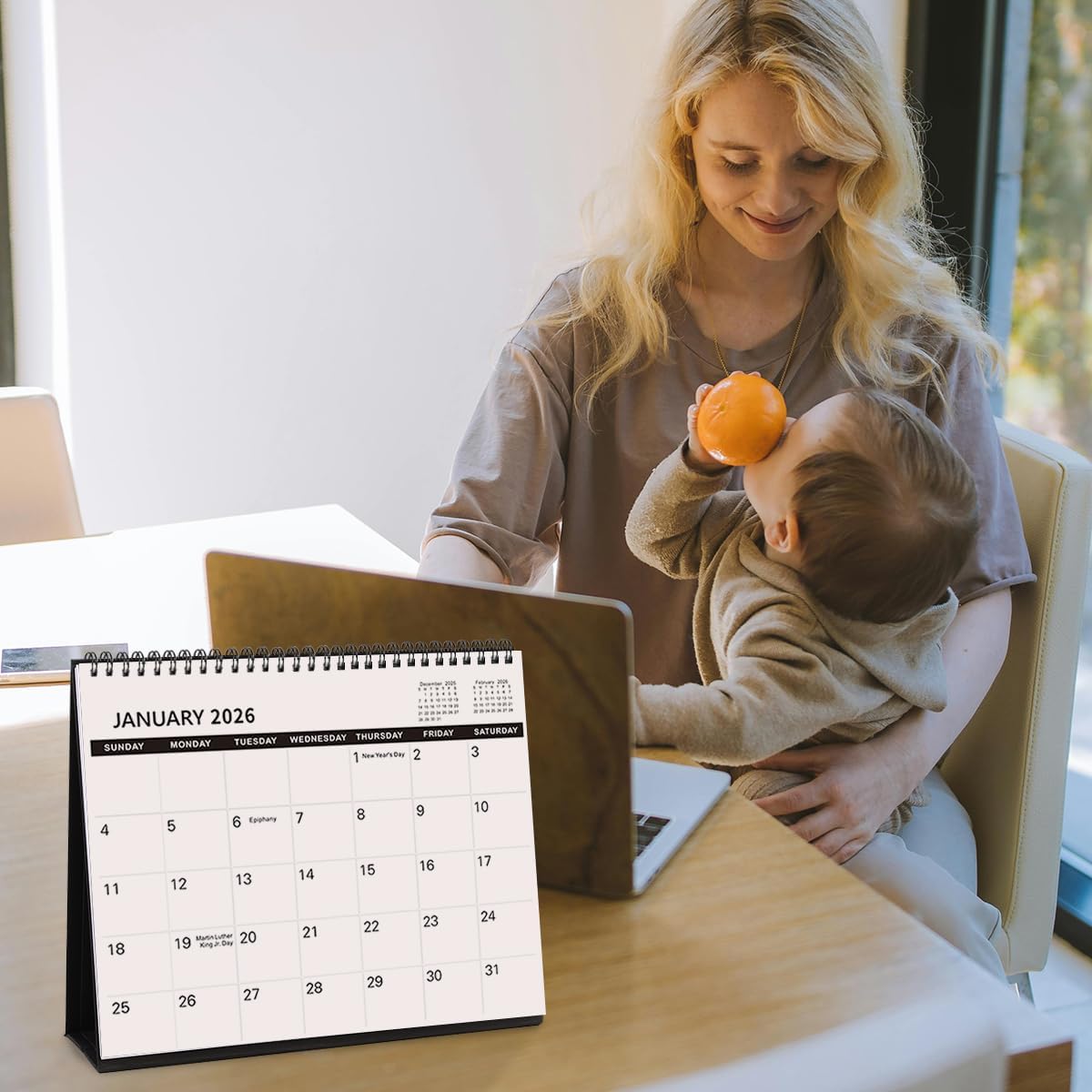 SKYDUE Desk Calendar 2026, 18 Months Small Desk Calendar 2026-2027, Jan 2026 to Jun 2027, 10" x 8" Desktop Calendar Planner with Stickers, Black
