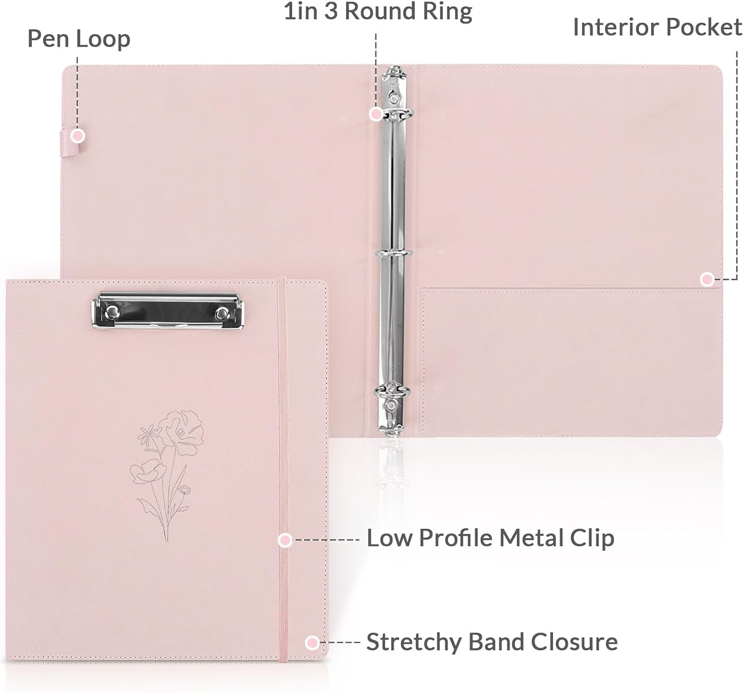 SKYDUE Clipboard Binder with Dividers,1 Inch Linen 3 Ring Binder with Clipboard on Front for Organizer, Clipboard Folder with Pocket, Labels Office Supplies OliveGreen