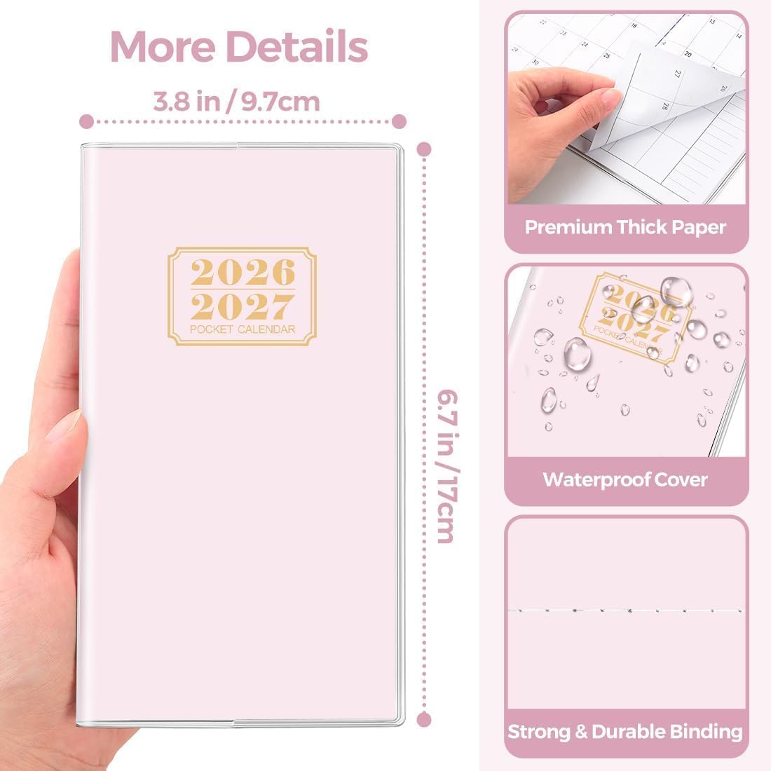 SKYDUE Pocket Calendar 2026-2027, Monthly Planner Jan 2026- Dec 2027 for Purse, 6.7" x 3.7" 2 Year Small Pocket Planner, Compact Design with Plastic Sleeve Blue