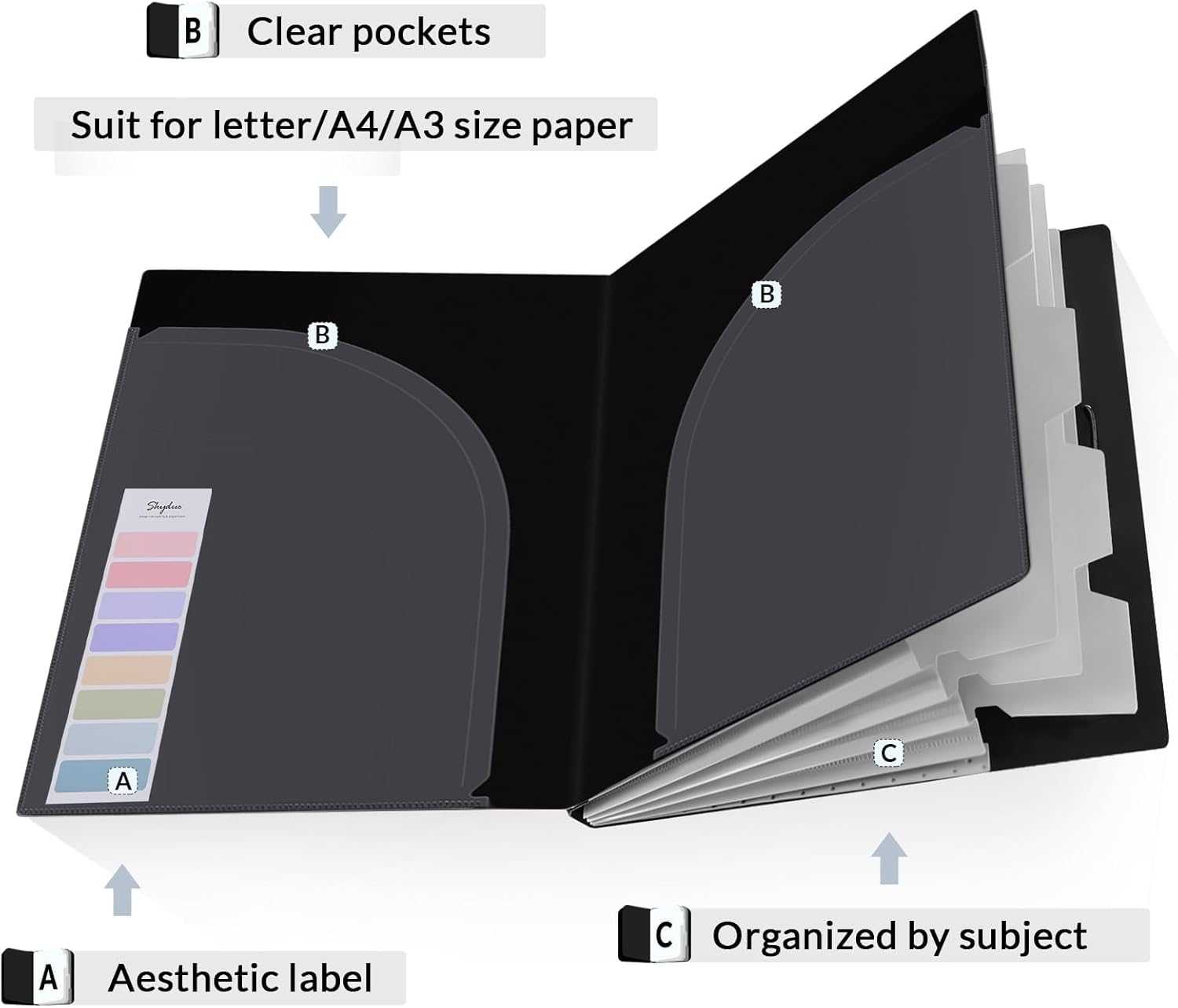 SKYDUE Grey Accordion File Organizer, File Folders with 8 Pockets & 5 Pockets Expanding File Folder