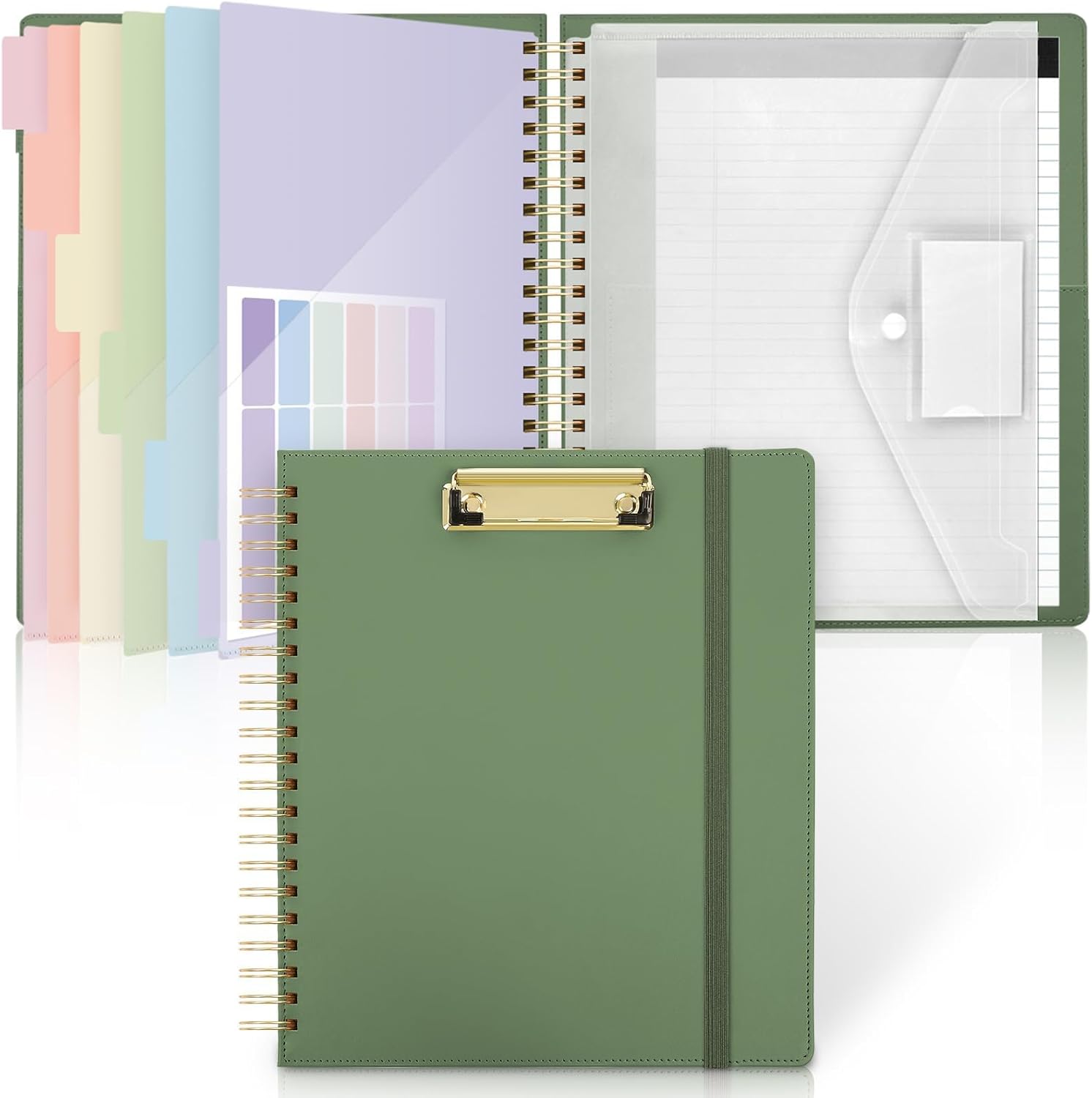 SKYDUE Clipboard Folder with Storage, 6 Dividers with 12 Pockets for Letter Size, Storage Clipboard Folio with Refillable Notepad, Spiral Clipboards Padfolio for Teacher Worker Supplies