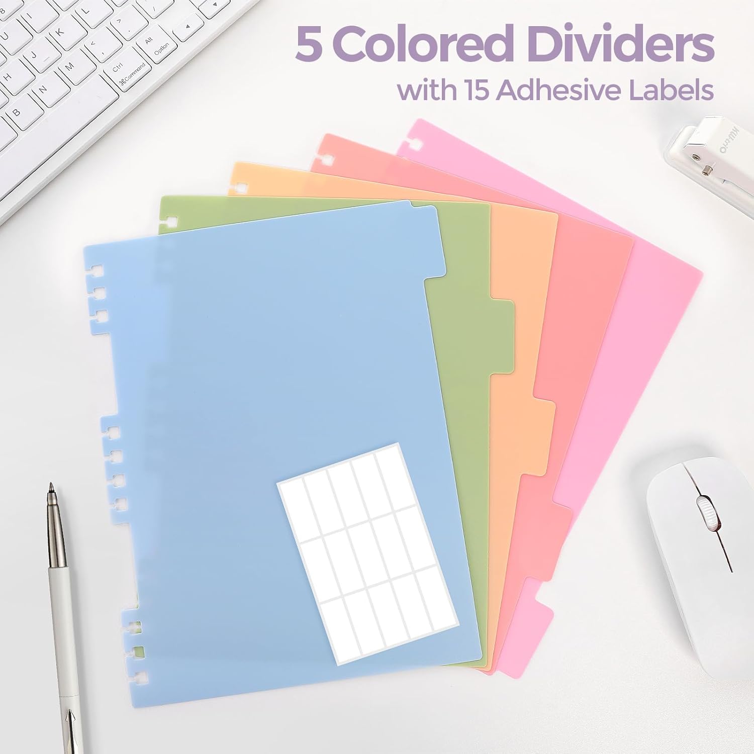 SKYDUE Hardcover Spiral Notebook, 300 Pages 8" x 10" College Ruled Notebook for Work with Dividers & Pockets, 5 Subject Notebook Journals for Women, Double Wire Bound, Tab Stickers Included, Pink