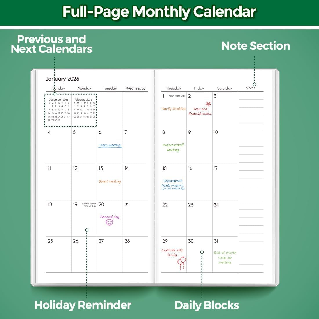 SKYDUE Pocket Calendar 2026-2027, Monthly Planner Jan 2026- Dec 2027 for Purse, 6.7" x 3.7" 2 Year Small Pocket Planner, Compact Design with Plastic Sleeve Blue
