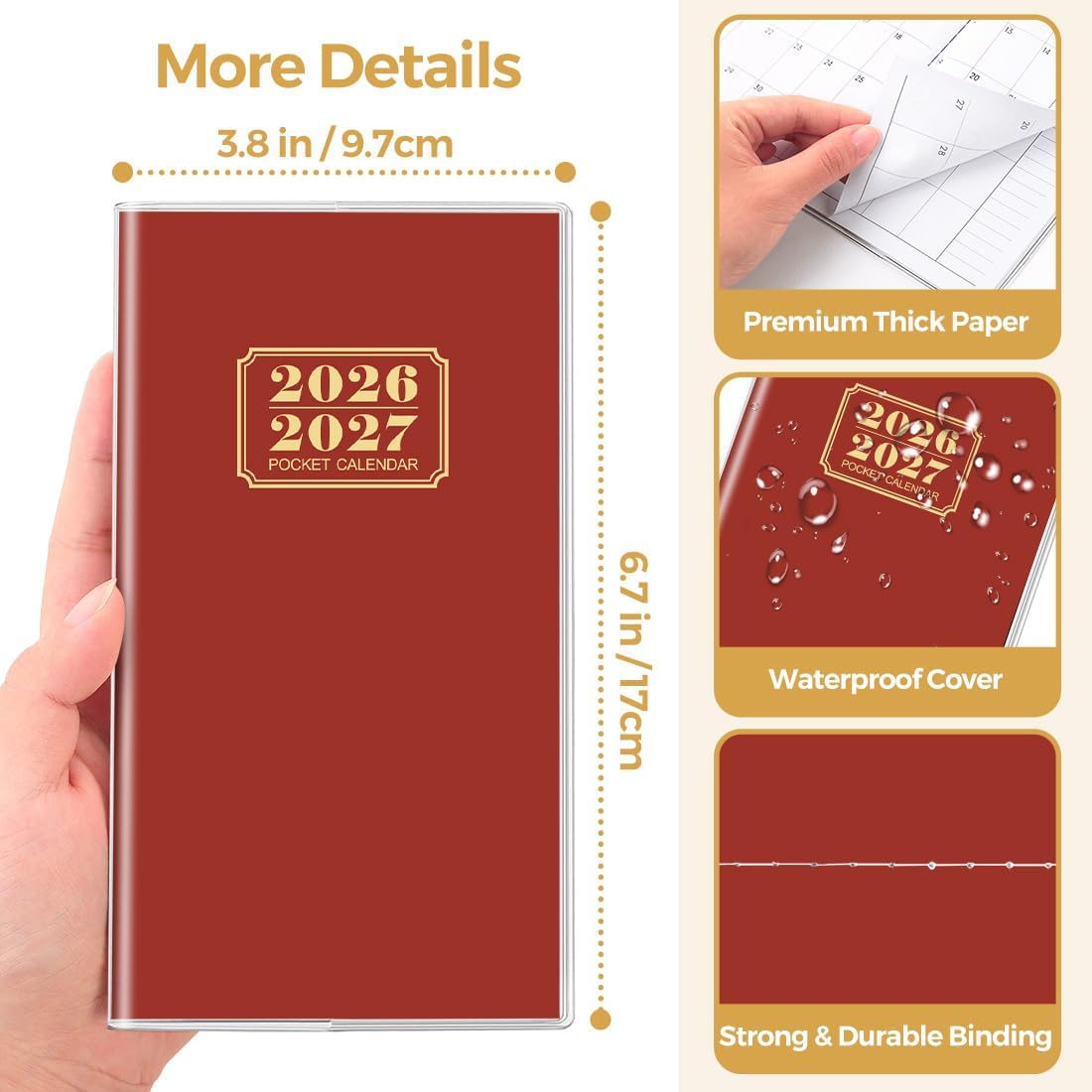 SKYDUE Pocket Calendar 2026-2027, Monthly Planner Jan 2026- Dec 2027 for Purse, 6.7" x 3.7" 2 Year Small Pocket Planner, Compact Design with Plastic Sleeve Blue