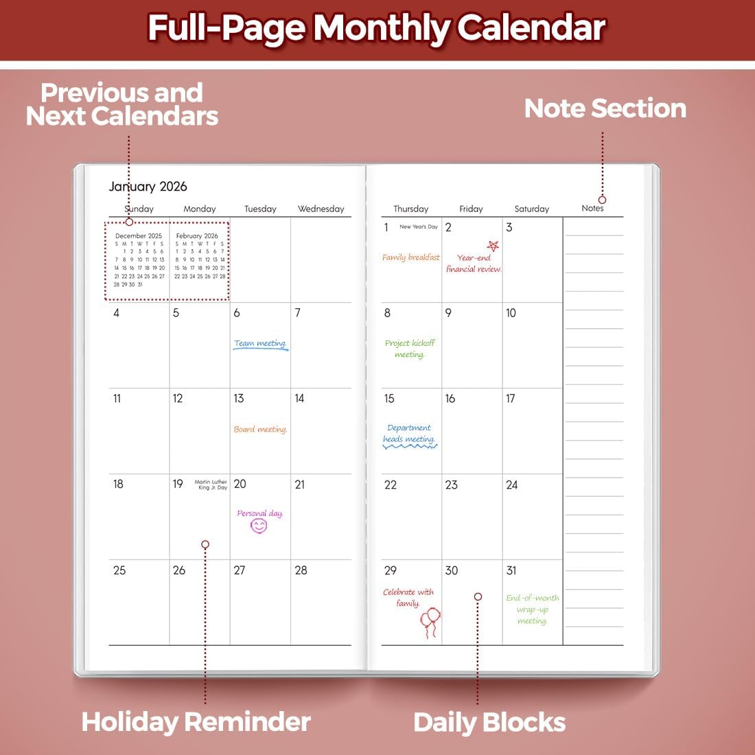 SKYDUE Pocket Calendar 2026-2027, Monthly Planner Jan 2026- Dec 2027 for Purse, 6.7" x 3.7" 2 Year Small Pocket Planner, Compact Design with Plastic Sleeve Blue