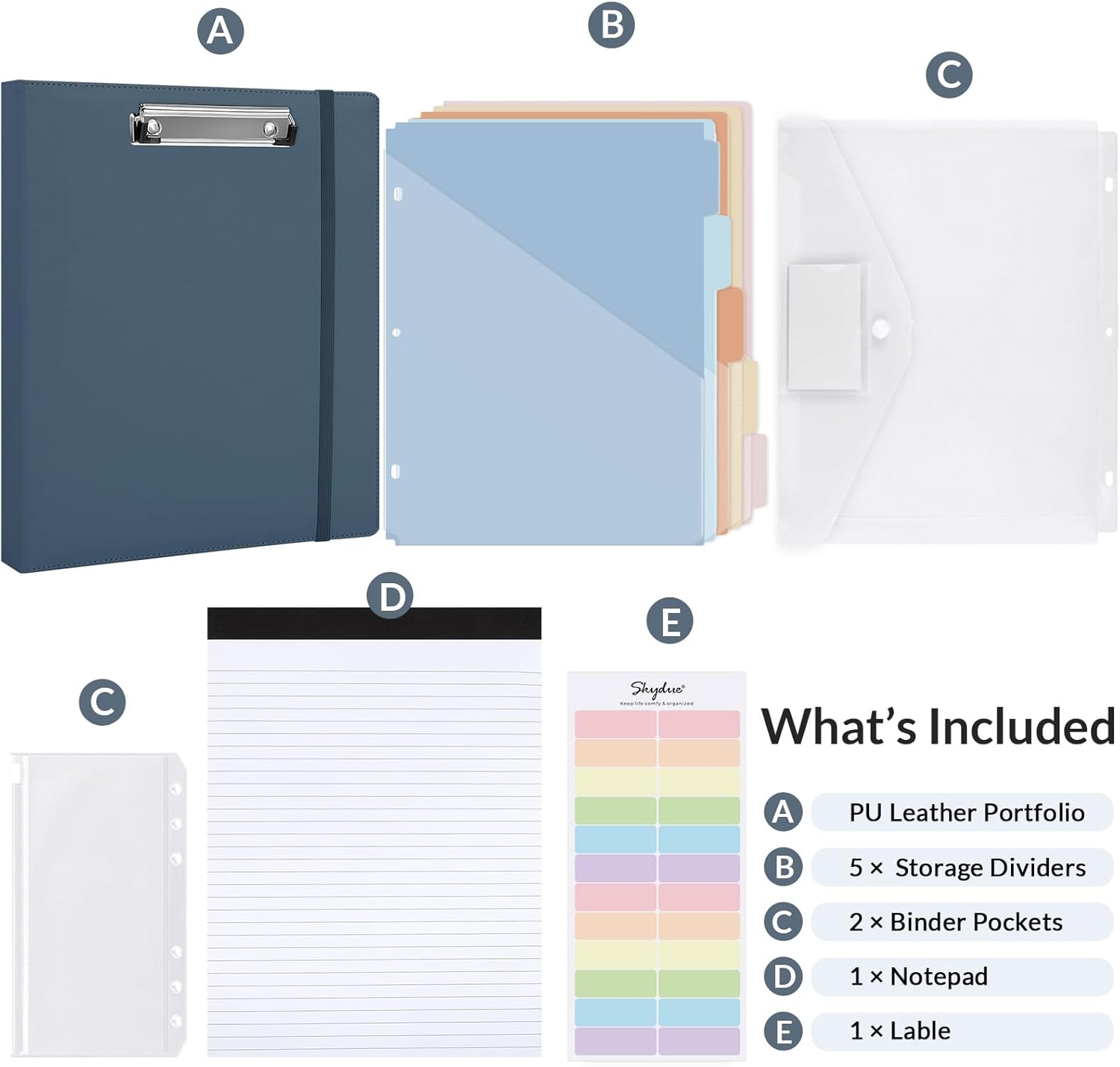 SKYDUE Clipboard Binder with Refillable Notepad, PU Clipboard Folder Includes 5 Dividers with 10 Pockets, Labels, 3 Ring Binder 1 Inch for School Office (Fit Letter Sized Paper),Olivegreen