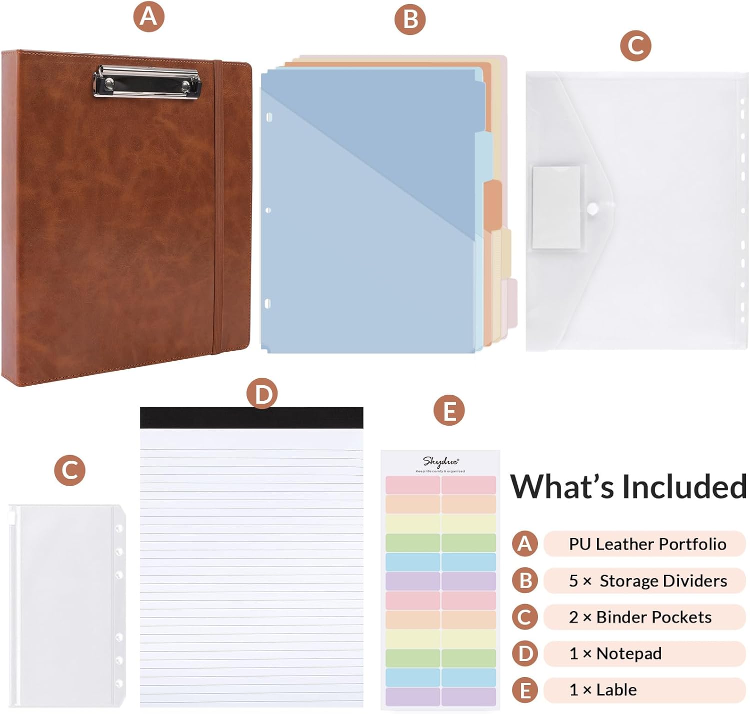 SKYDUE Clipboard Binder with Refillable Notepad, PU Clipboard Folder Includes 5 Dividers with 10 Pockets, Labels, 3 Ring Binder 1 Inch for School Office (Fit Letter Sized Paper),Olivegreen