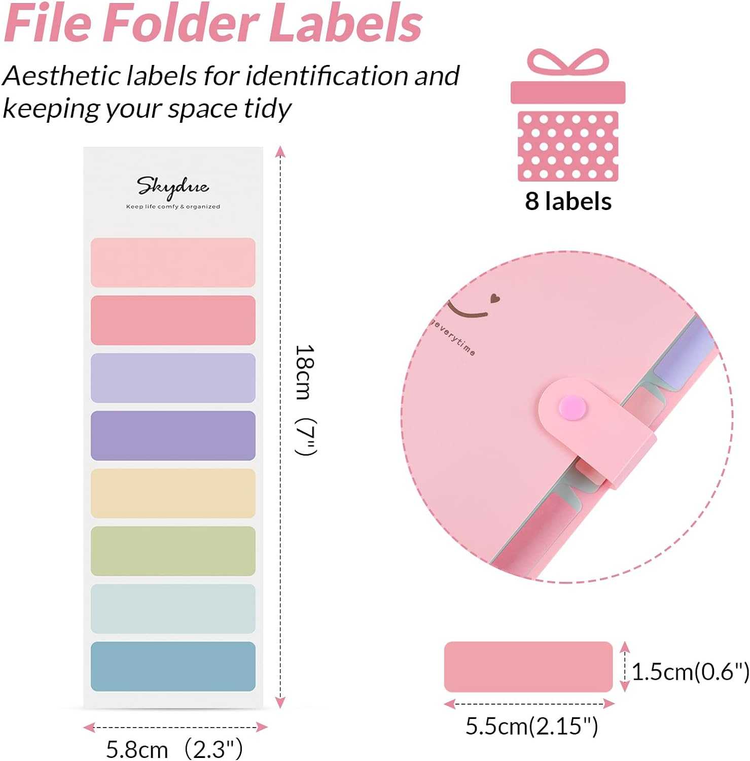 SKYDUE Expanding File Folder 5 Pockets Pink
