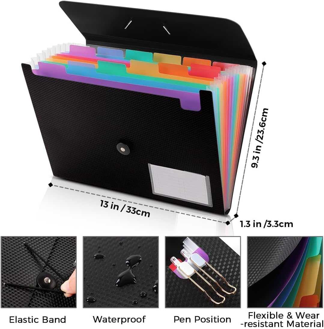 SKYDUE 360 Degree Rotating Desk Organizer and Expanding File Folder, Accordion File Organizer with 13 Pockets Bundle Sales