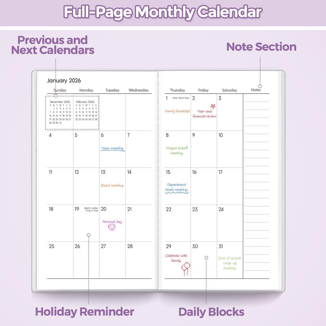 SKYDUE Pocket Calendar 2026-2027, Monthly Planner Jan 2026- Dec 2027 for Purse, 6.7" x 3.7" 2 Year Small Pocket Planner, Compact Design with Plastic Sleeve Blue